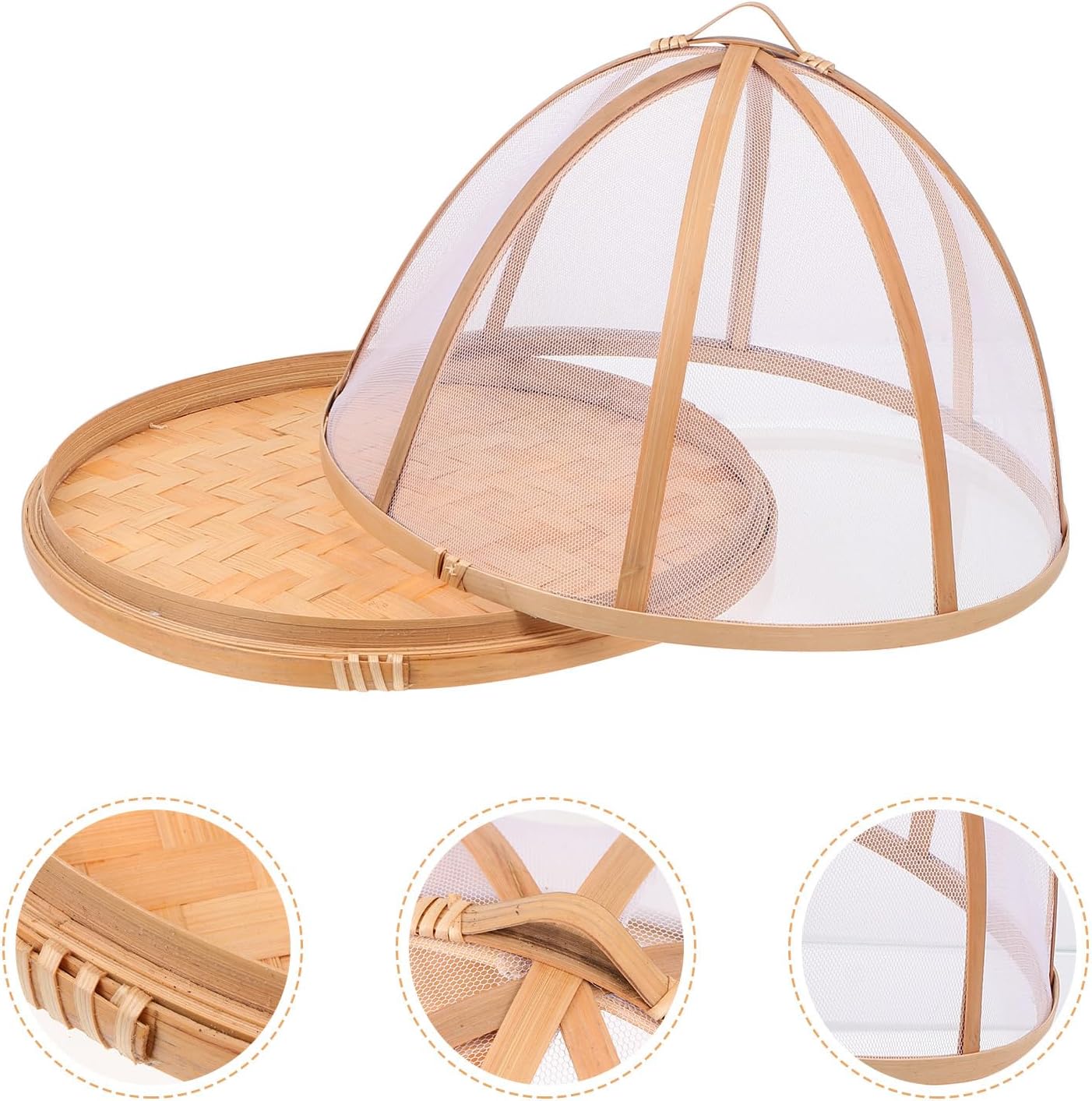 BESPORTBLE 1pc Cover Woven Tray Mesh Tent for Outdoors Tray with Lid Woven Storage Baskets Woven Food Tent Outdoor Food Covers Vintage Decor Bamboo Weaving Screen Round