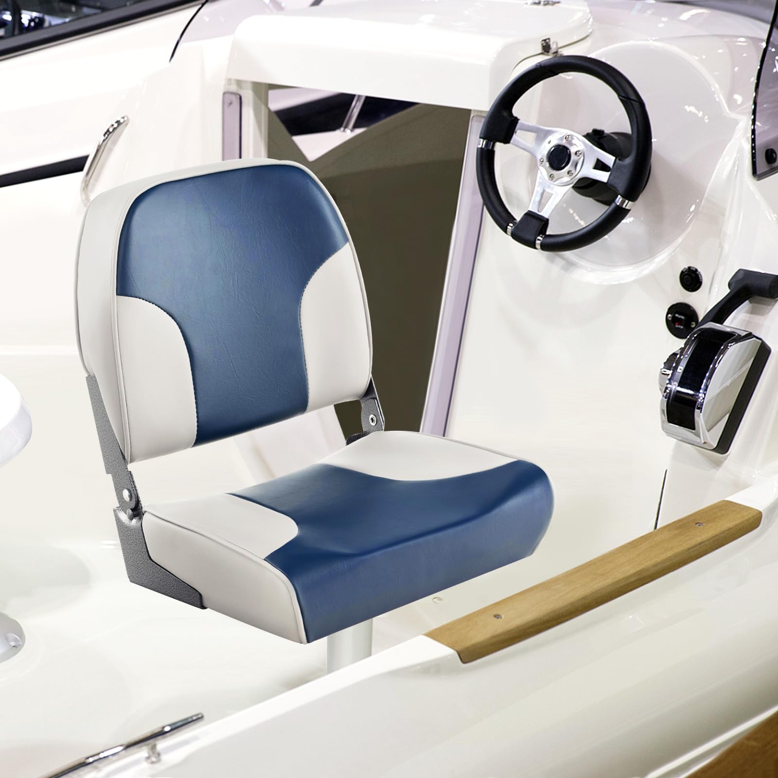GYMAX Juego de 2 Sillas Plegables y Acolchadas, 41 x 49 x 47 cm, Asiento Plegable para Barcos (Azul + Gris)