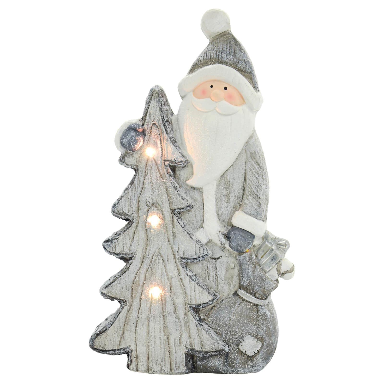 Mr Crimbo Light Up Santa Tree Christmas Figure Ceramic Ornament Grey White - 47cm Santa Tree