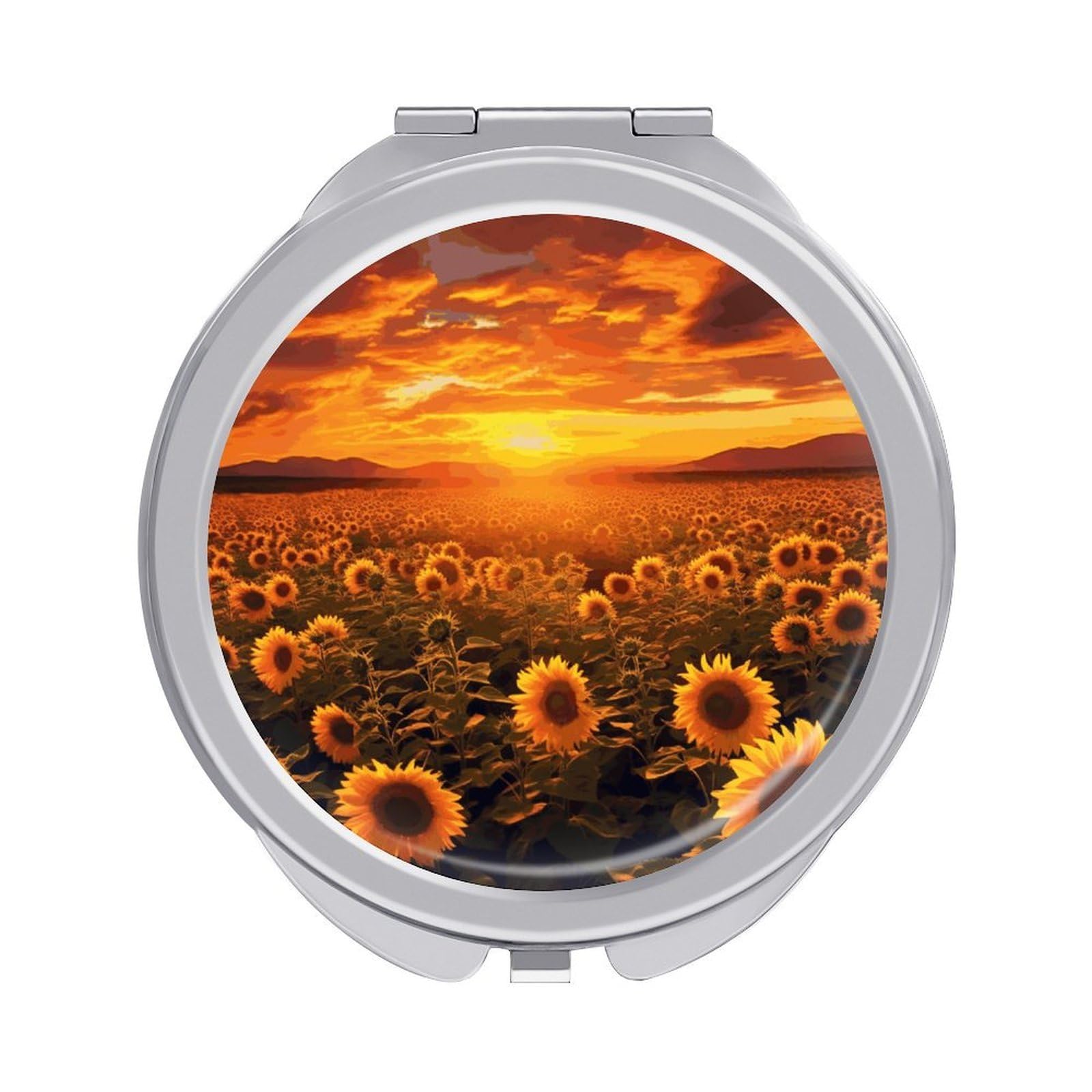 FekiLoot Sunflower Field Sunset Sea of Flowers Makeup Mirror Compact Round Travel Makeup Mirror Portable Folding Handheld Pocket Mirrors for Handbag and Purses Gift Mini Mirrors