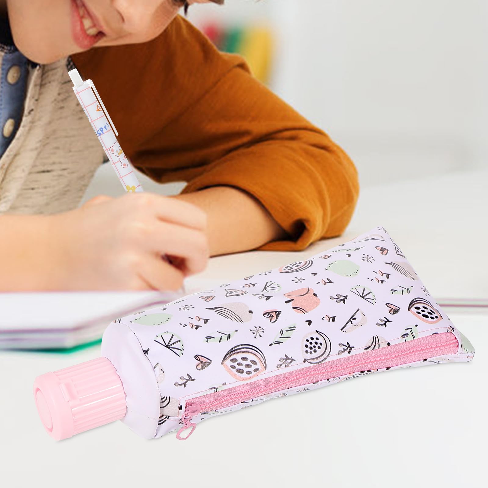Trousse à Crayons Paquet de Rangement Pratique et Portable Design Compact et Cartoon en Cuir pour Stylos et Pinceaux, Classe Voyages