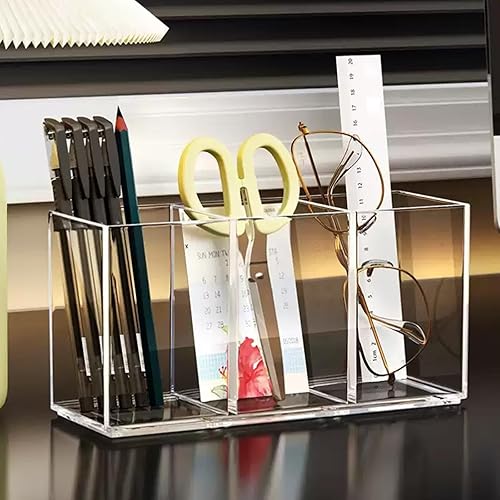 Miniatura 5 de Soporte acrílico para brochas de maquillaje, paquete de 2 soportes transparentes para lápices, soporte de accesorios de escritorio con 3