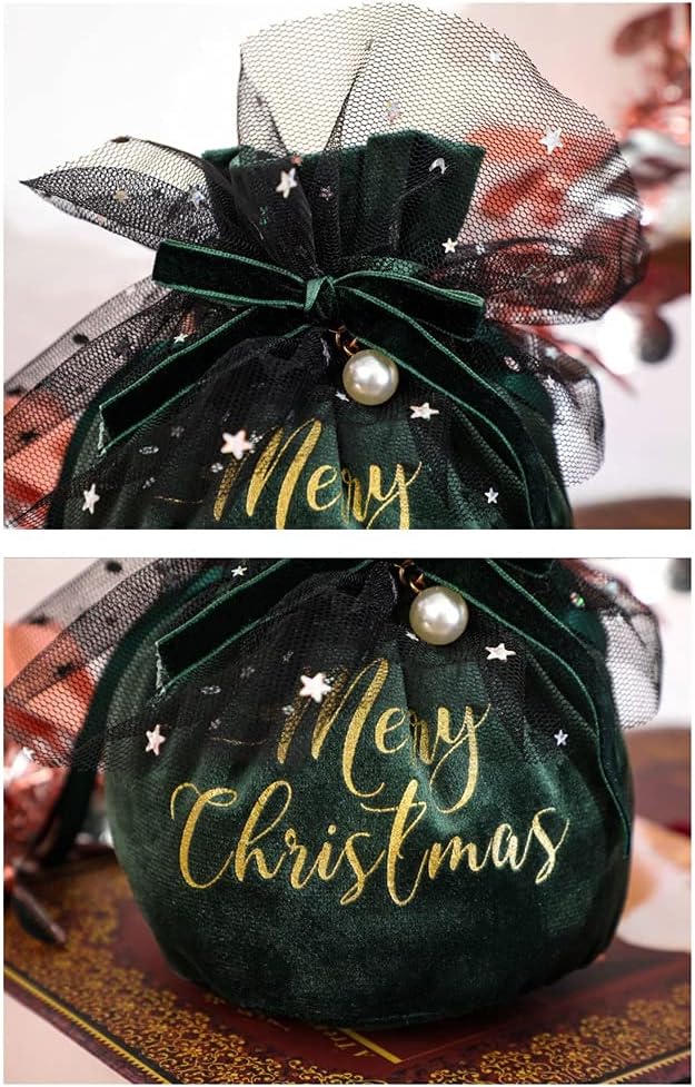 2pc Gift Bag Warm Winter Christmas Velvet Safe Fruit Gift Bag Christmas Decorations Children's Candy Bag (Color : Green Size : 17 * 16cm) (Wine Red 17 * 16cm)