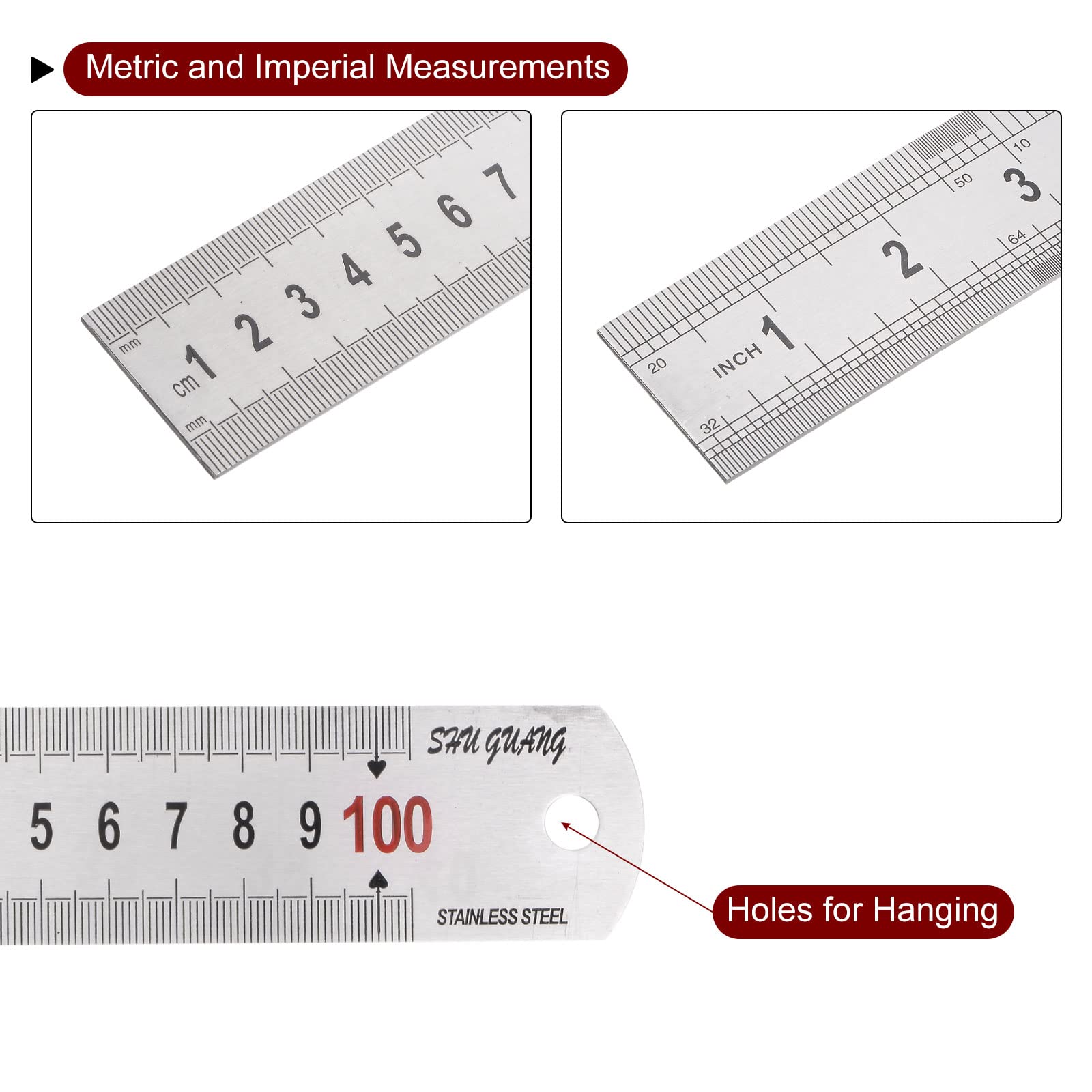 sourcing map Inox Acier Règle 39" Longueur x 1/16" Épais x 1-3/8" Large Droit Bord Mesurer Outils pour Travail Bois Peinture Artisanat, Argenté