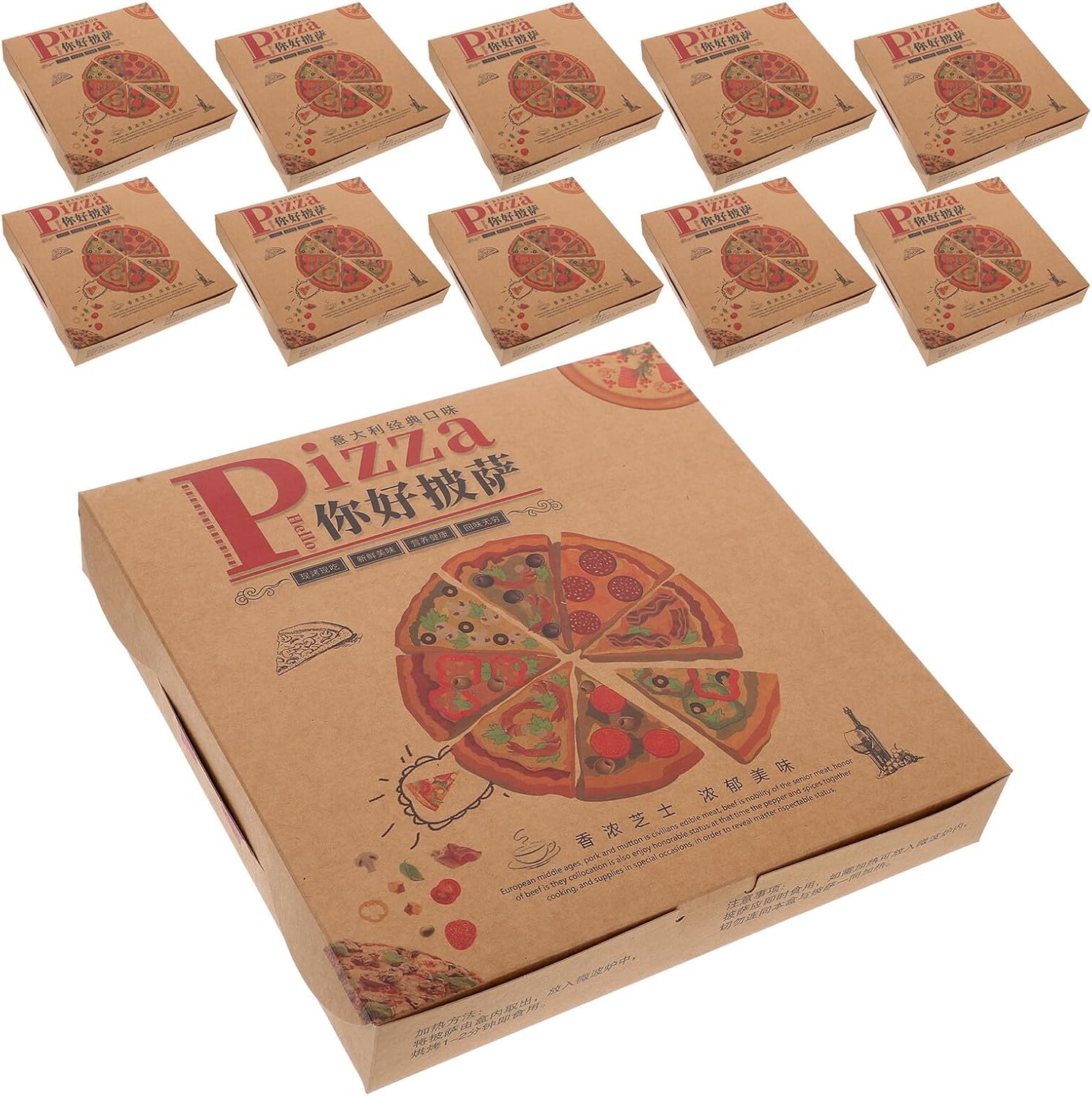 NUOBESTY 20pcs Disposable Corrugated Paper Pizza Boxes Kraft Takeout Containers for Pizza Storage and Food