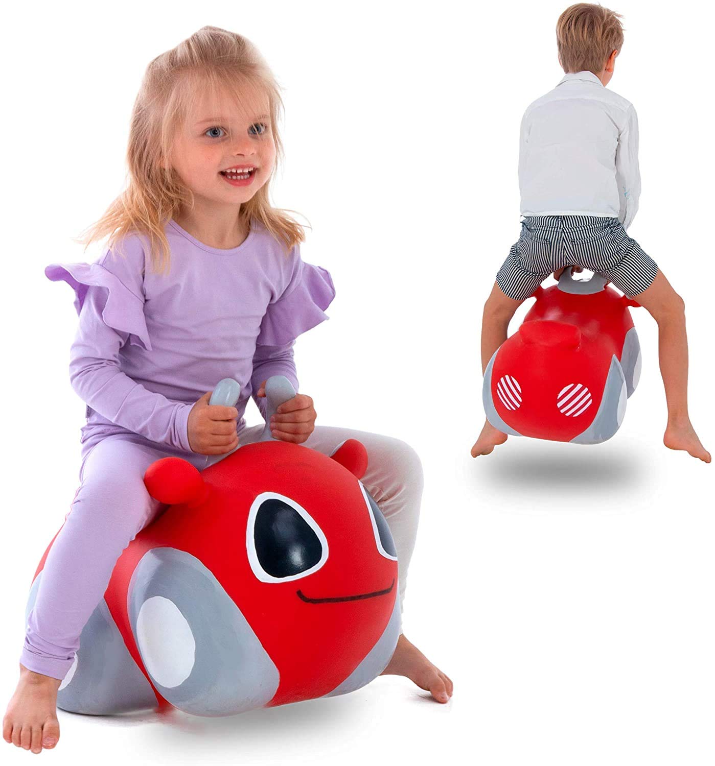 GERARDO'S Toys GT69375, My First Jumpy Car Space Hopper para niños a partir de 1 año, Bouncy Hopper Ride on, coche rojo con bomba incluida
