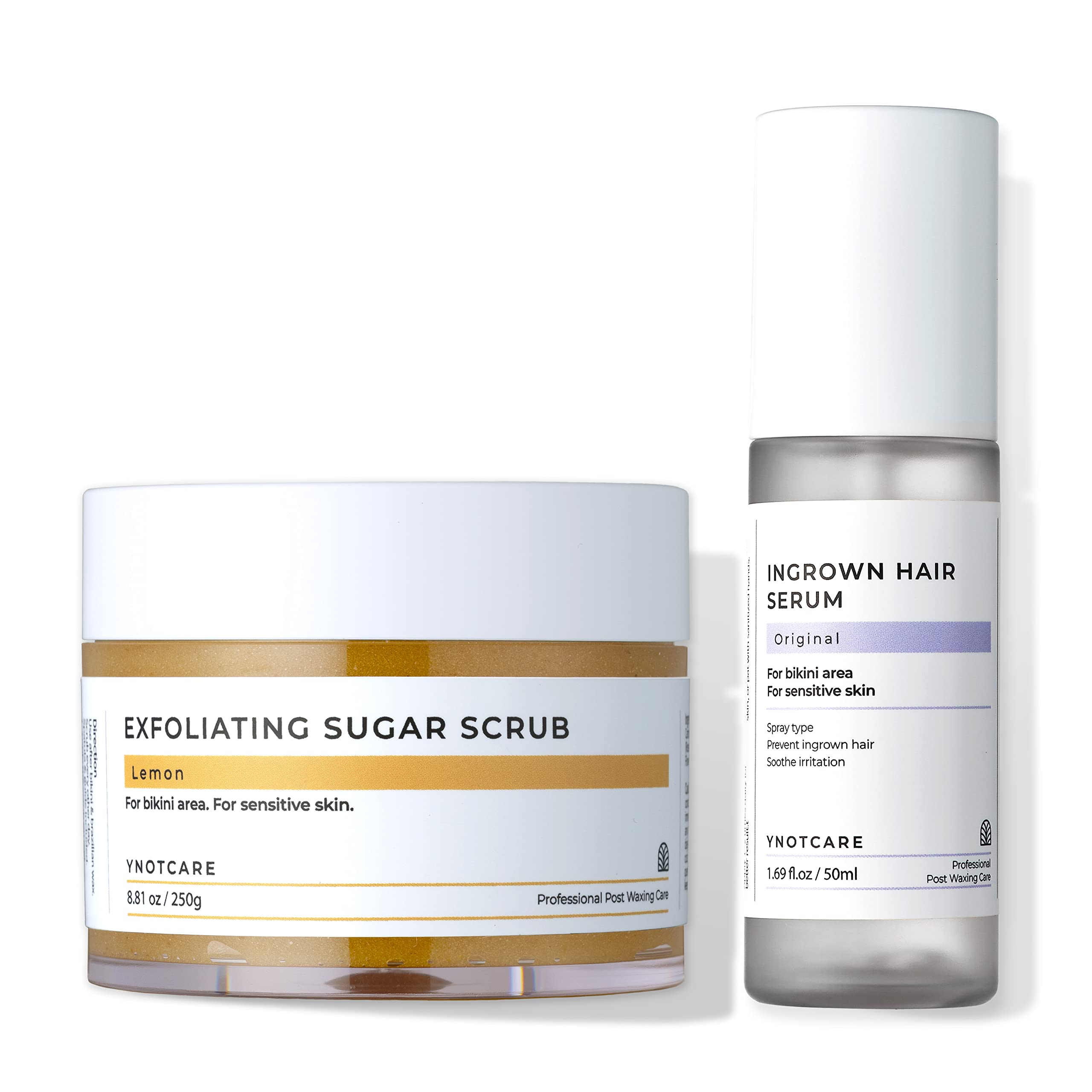 YNOTCAREIngrown Hair Routine Treatment For Bikini Area After Hair Removal - Lemon Sugar Exfoliating Scrub 8.81oz, Ingrown Hair Serum Original 1.69oz