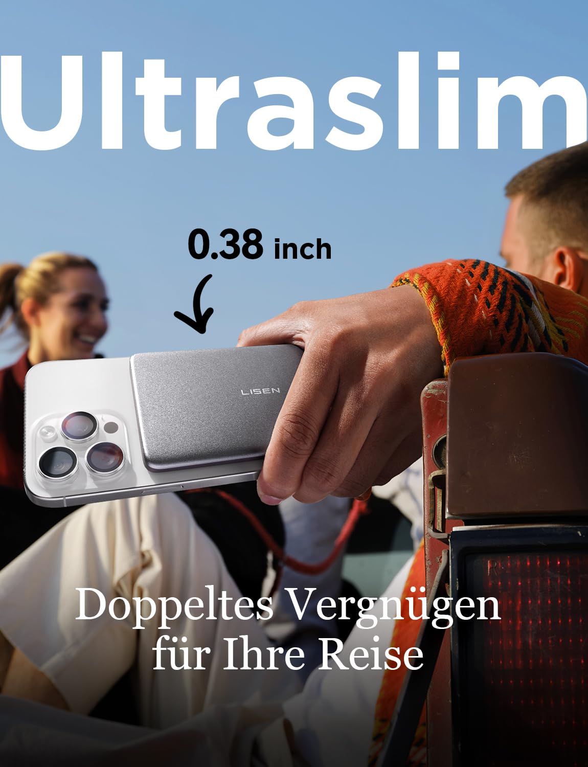 LISEN Powerbank MagSafe Slim Magnetica, Ricarica Rapida Qi2.0 15W 5000mAh Ultraleggera 106g, Powerbank Wireless per iPhone, Ricarica Induttiva, Custodia per Batteria del Telefono per iPhone 17e 16 Pro