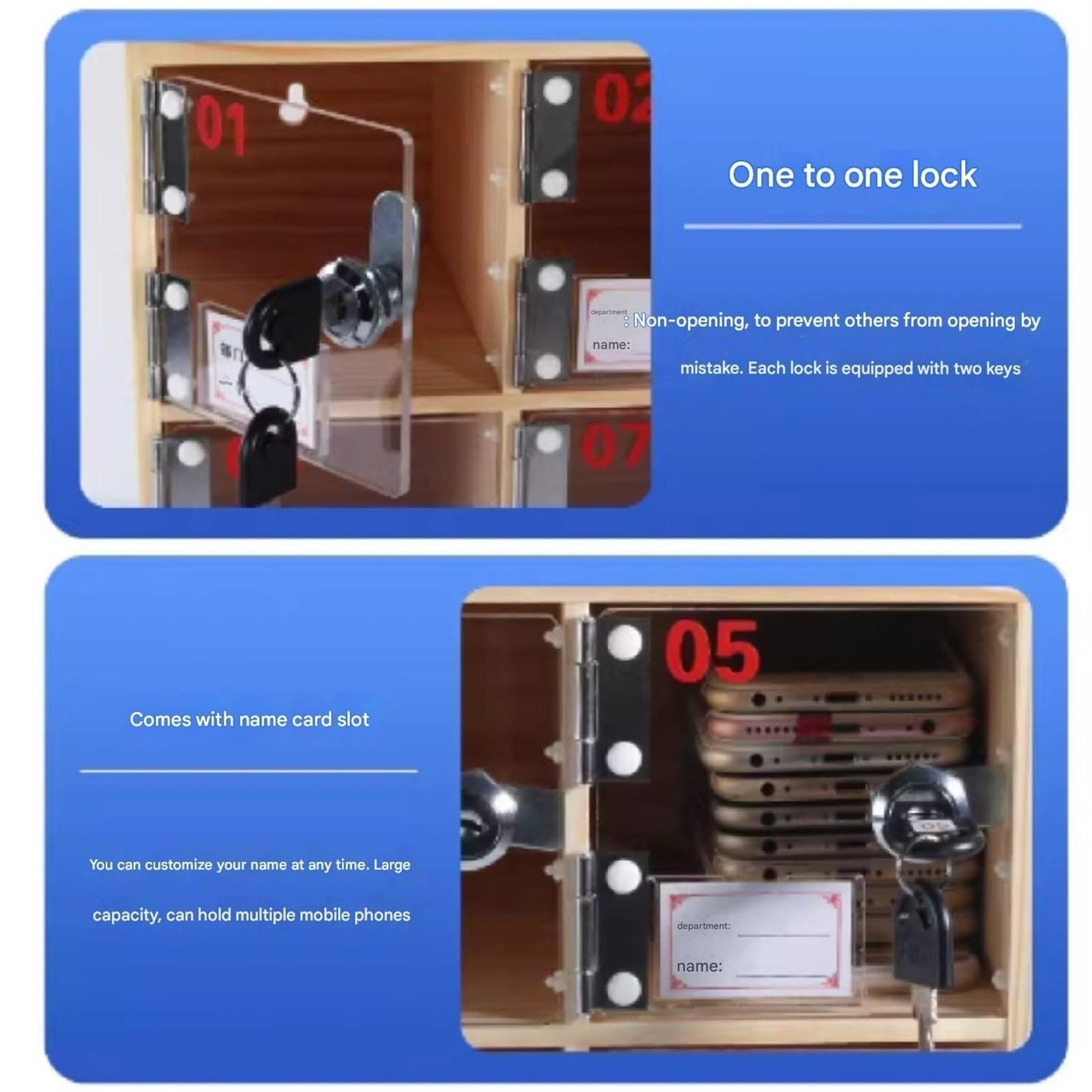Armadietto di ricarica per telefono in legno acrilico con serratura, 50 ante, per ufficio e classe, scatola di archiviazione sicura per dispositivi e accessori, ideale per scuole e aziende
