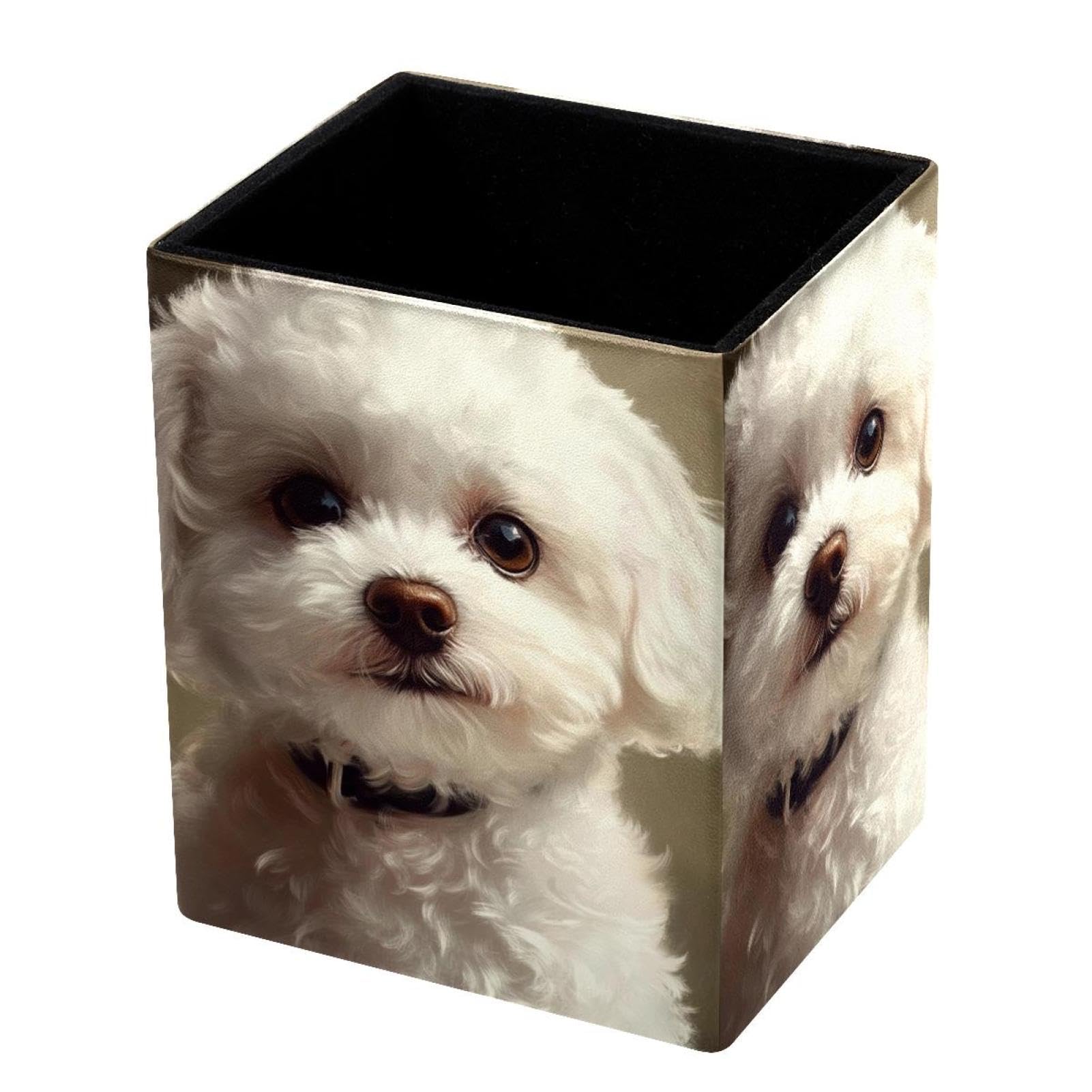 VAPOKF Pencil Holders for Desk, Cute Bichon Frise Printed Pen Holders Pen Pot Makeup Brushes Storage Desktop Stationery Supplies Organiser for Home Office