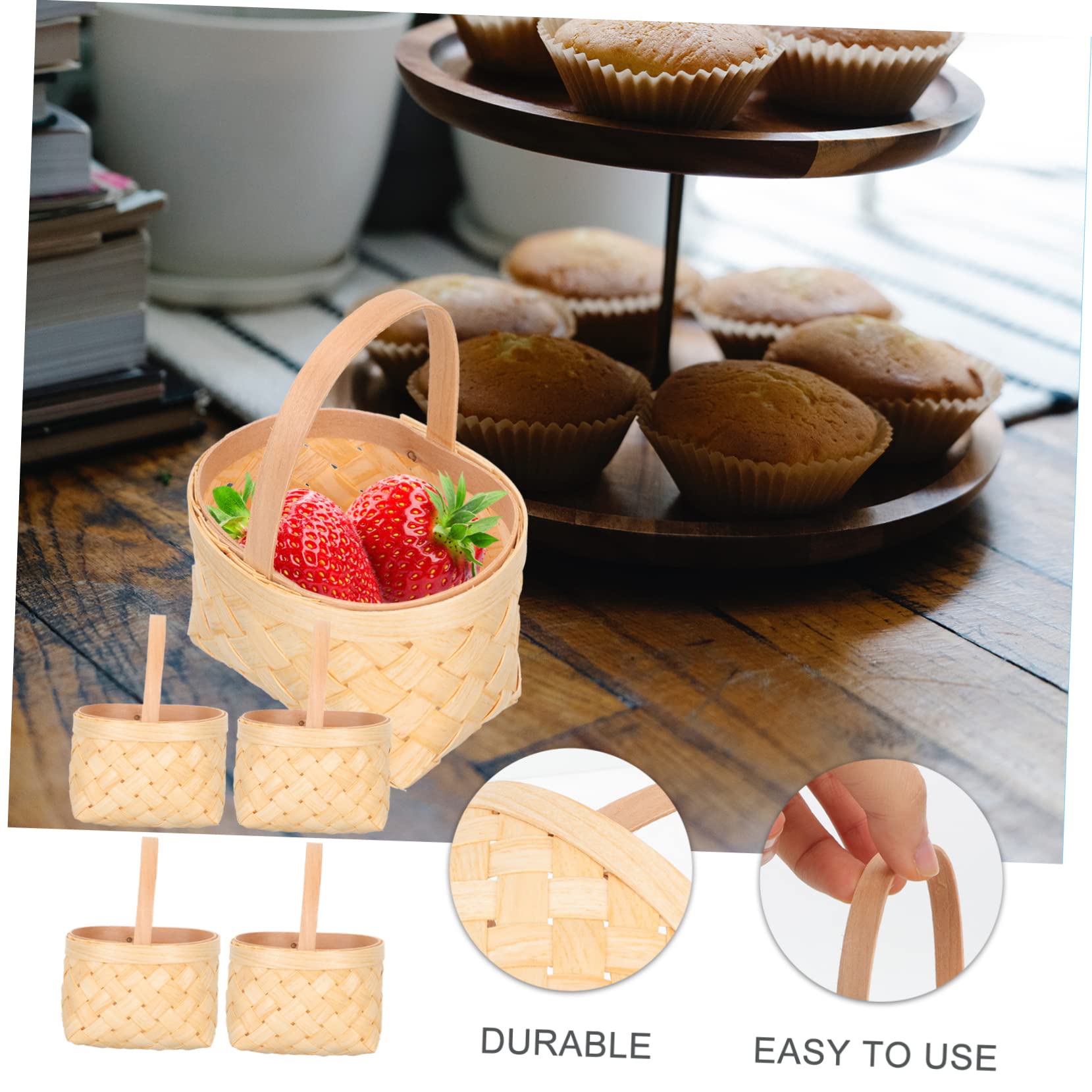 8 Pcs Wood Chip Basket Mini Wood Basket Sundries Basket Arrangement Basket Desktop Decor Basket Small Wood Basket Wedding Basket Party Favors Basket Hand-held Basket