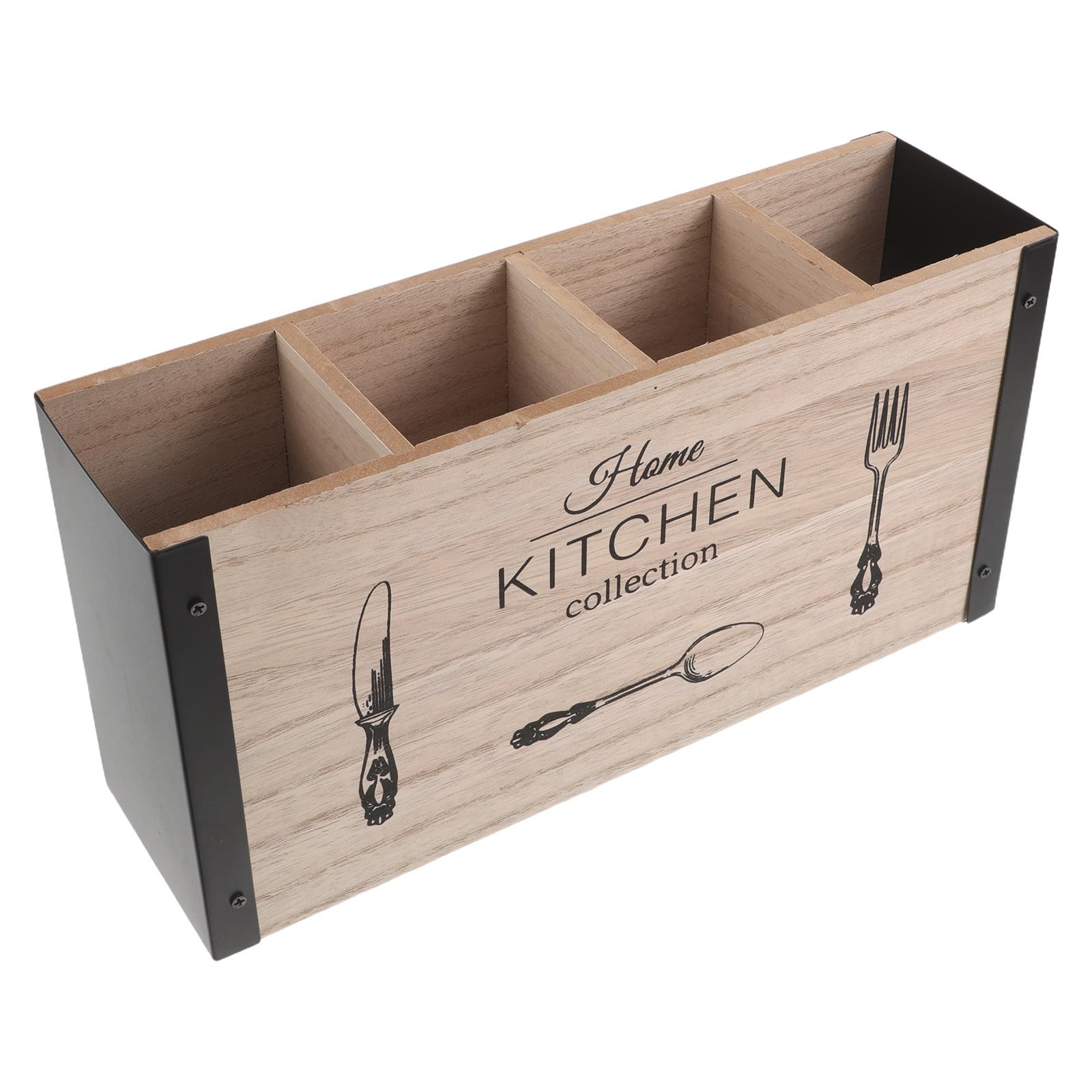Organizador de madera PRETYZOOM con 4 compartimentos para cubiertos y utensilios de cocina