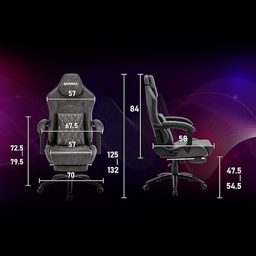Miniatura 3 de Raidmax Juego de tamaño extra grande con soporte lumbar, textura de cuero transpirable liso envejecido, gris mármol, respaldo alto, silla giratoria