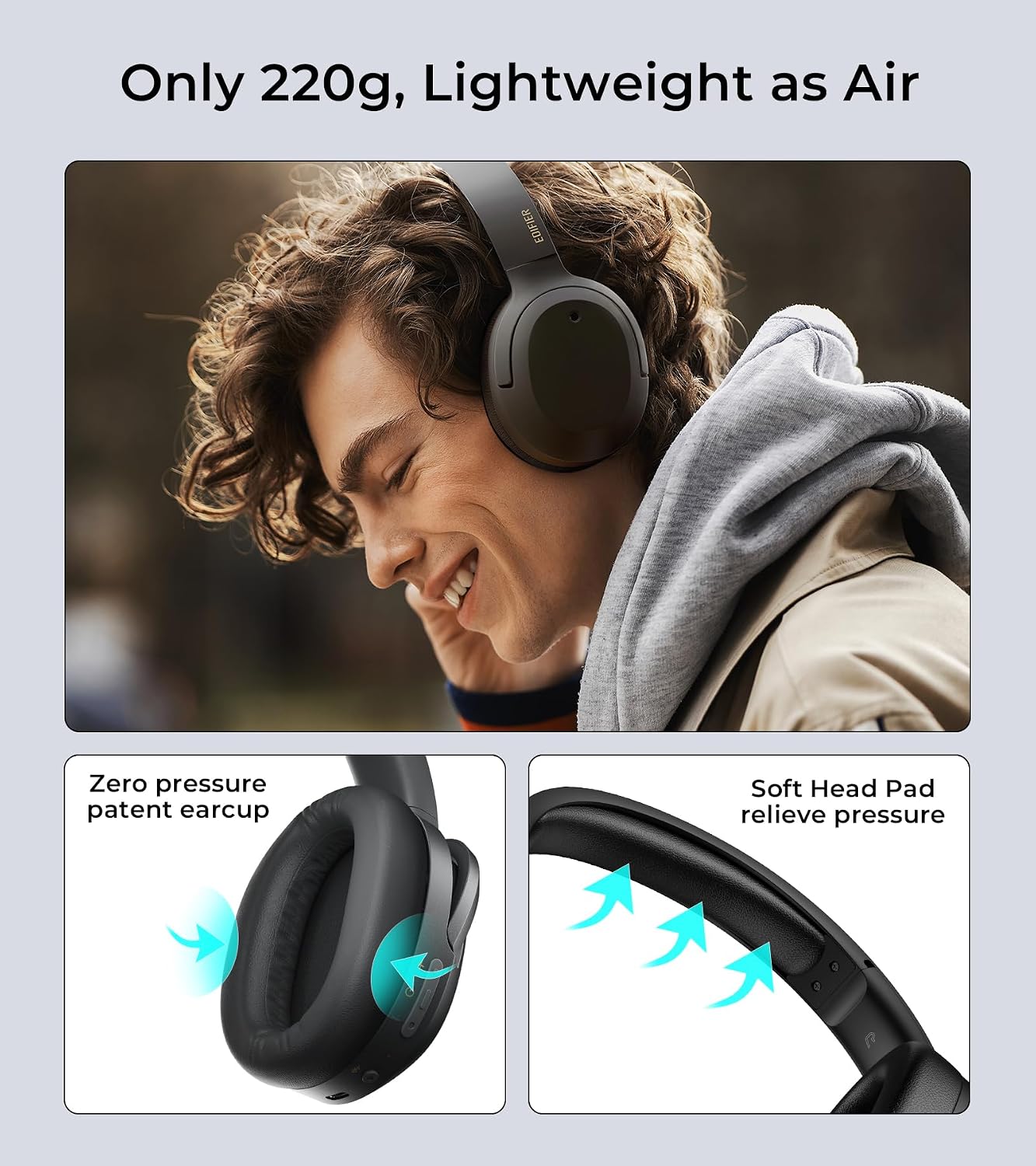 Edifier W820NB Plus Hybrid Active Noise Cancelling Headphones - LDAC Codec - Hi-Res Audio Wireless & Wired - Fast Charge - 49H Playtime - Over Ear Bluetooth V5.2 Headphones- Black