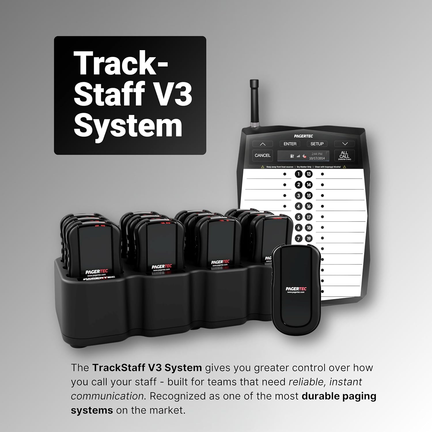 PagerTec TrackStaff V3 Wireless Paging Calling System (Server Paging) for Restaurants, Hospitals, Office & Hotels, Long Range Pagers Up to 1/2 Miles (Set of 6 Pagers)