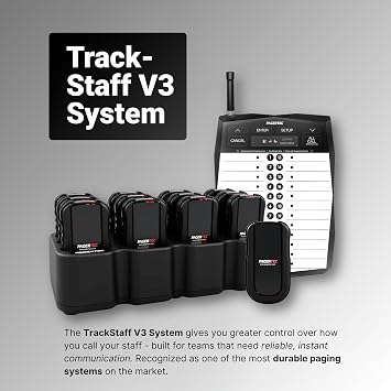 PagerTec TrackStaff V3 Wireless Paging Calling System (Server Paging) for Restaurants, Hospitals, Office & Hotels, Long Range Pagers Up to 1/2 Miles (Set of 16 Pagers)