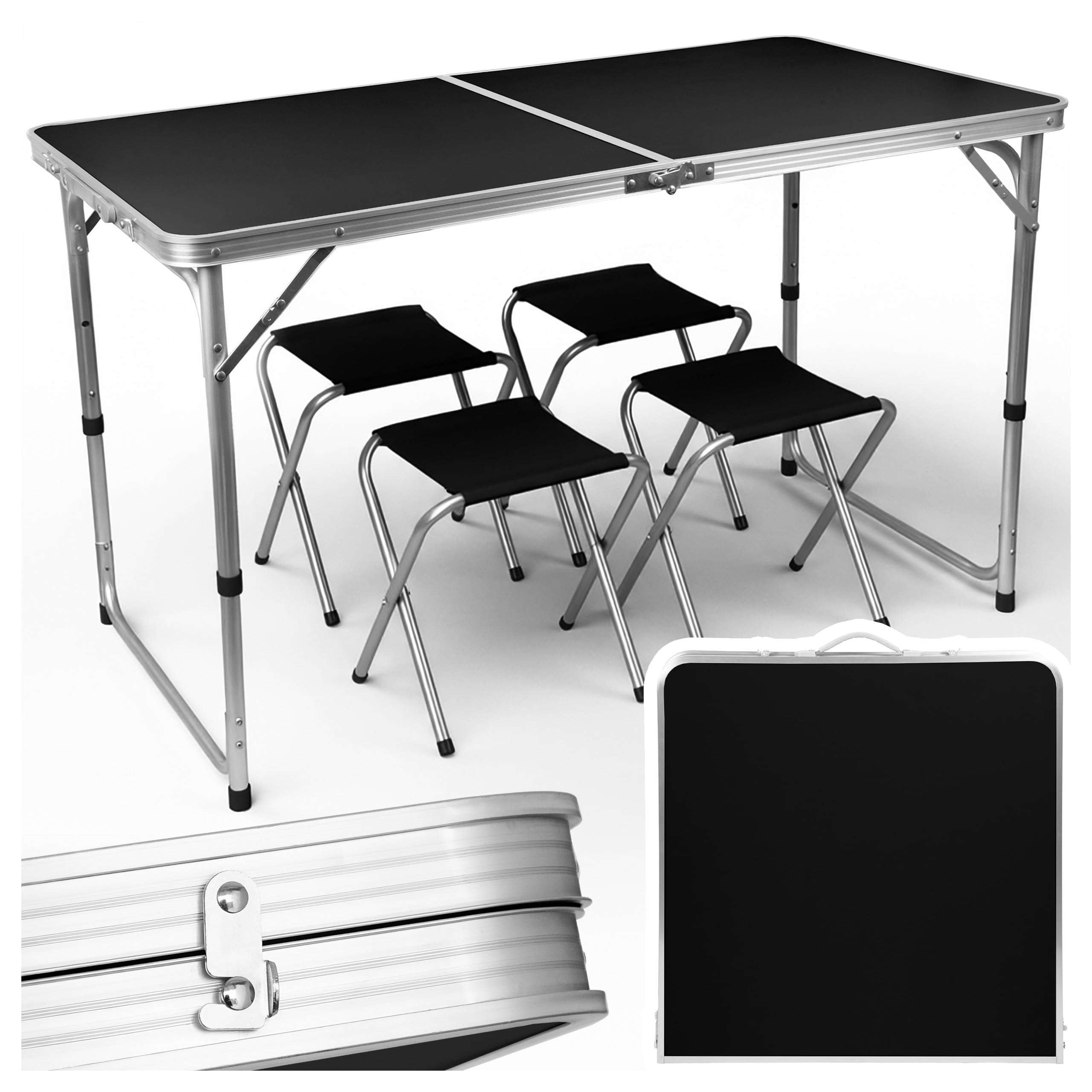 MalTec Wandertisch Klappbarer Campingtisch Koffer Camp 120 Set Set mit 4 Stühlen