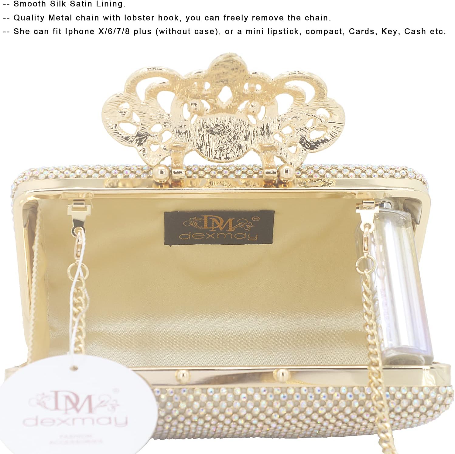 Dexmay Rhinestone Clutch Bag with Crystal Crown Clasp Women Evening Handbag Formal Party Purse - Image 6