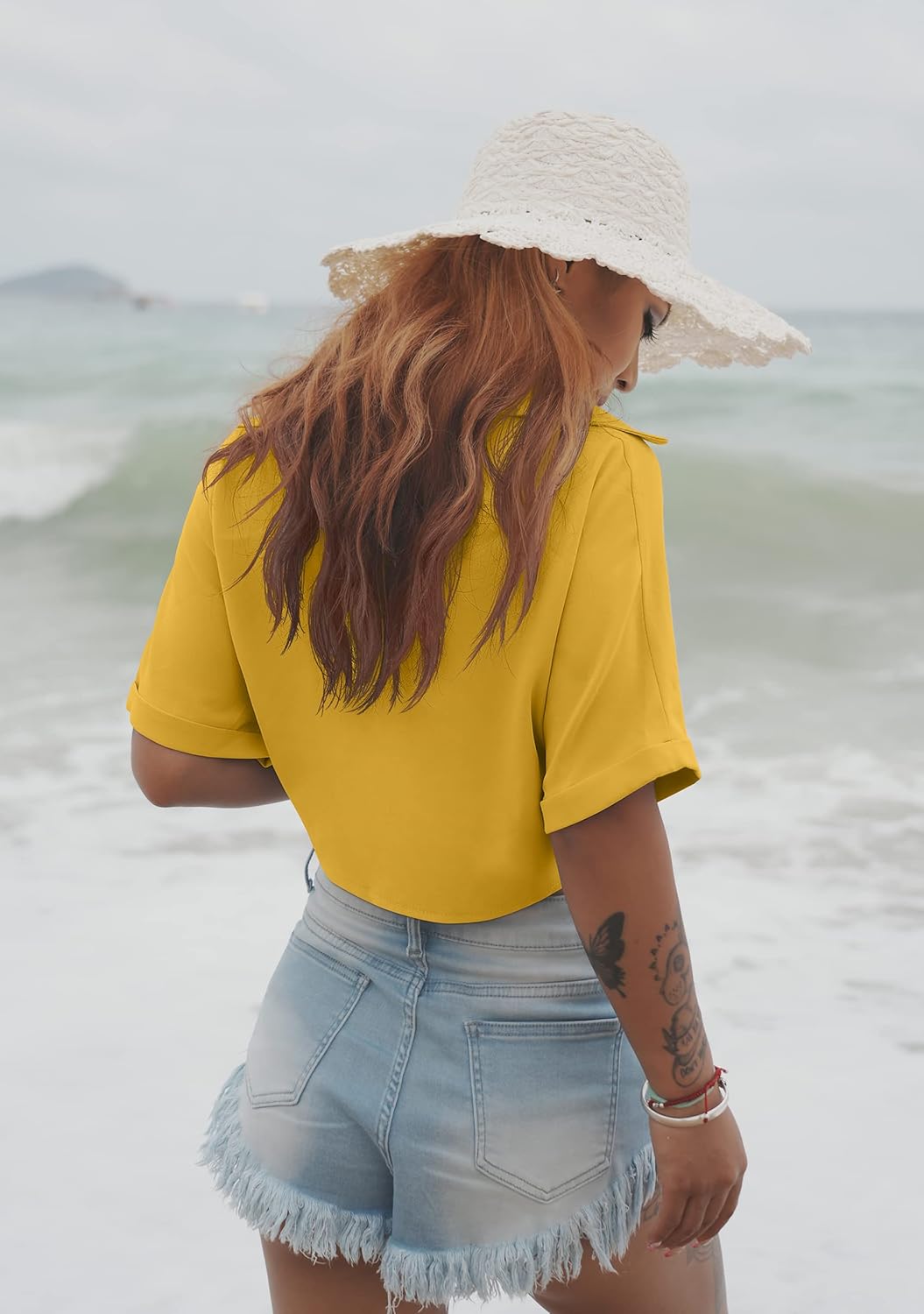 GOBLES Womens Summer Short Sleeve Shirts V Neck Tie Knot Batwing Blouses Tops - Image 4