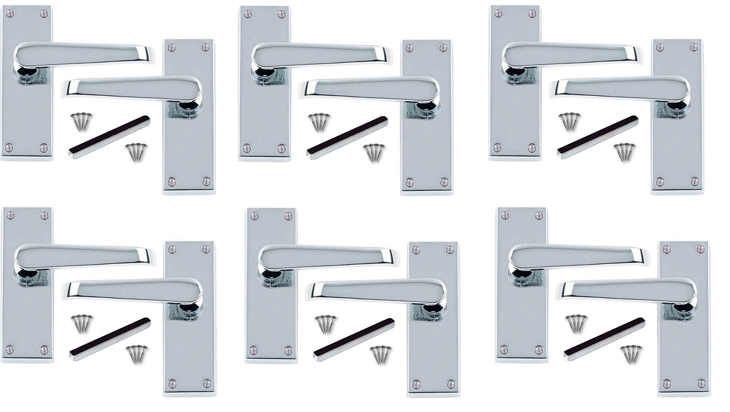 Golden Grace Victorian Straight Handle Lever Latch Door Handles in Premium Polished Chrome Finish, 6 Pairs - 120mm