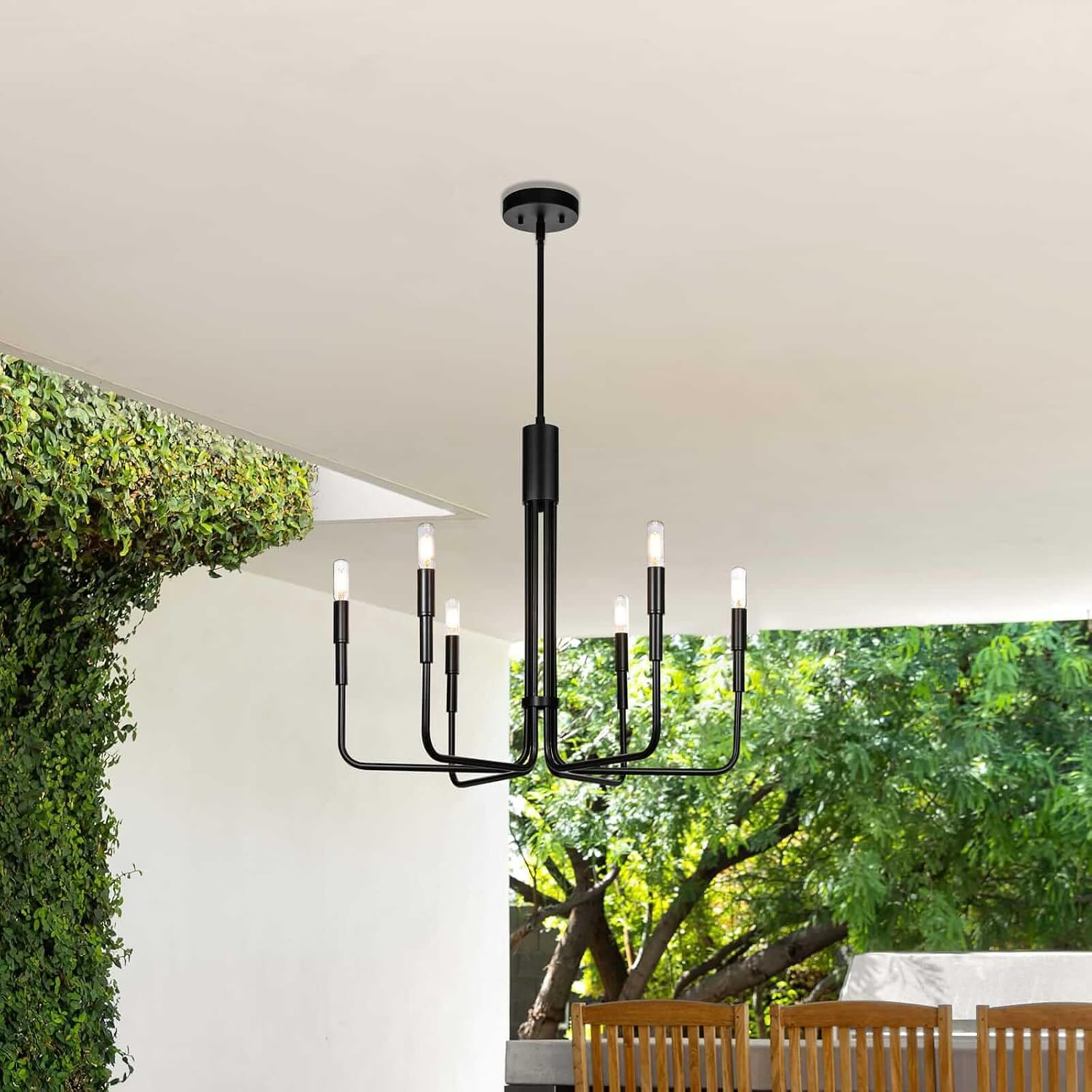 XiNBEi Lighting Black Chandelier 6-Light Farmhouse Chandelier Dining Room Light Fixture Modern Adjustable Hanging Dining Room Lights Over Table for Kitchen Foyer Living Room Bedroom XB-C1213-6-MBK-1