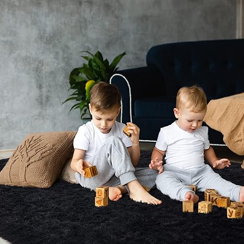 Miniatura 9 de HOMORE Alfombra de Dormitorio 3x5 Alfombras Negras para Sala de Estar, Alfombras de Área Esponjosas de Lujo para Entrada Interior, Alfombra