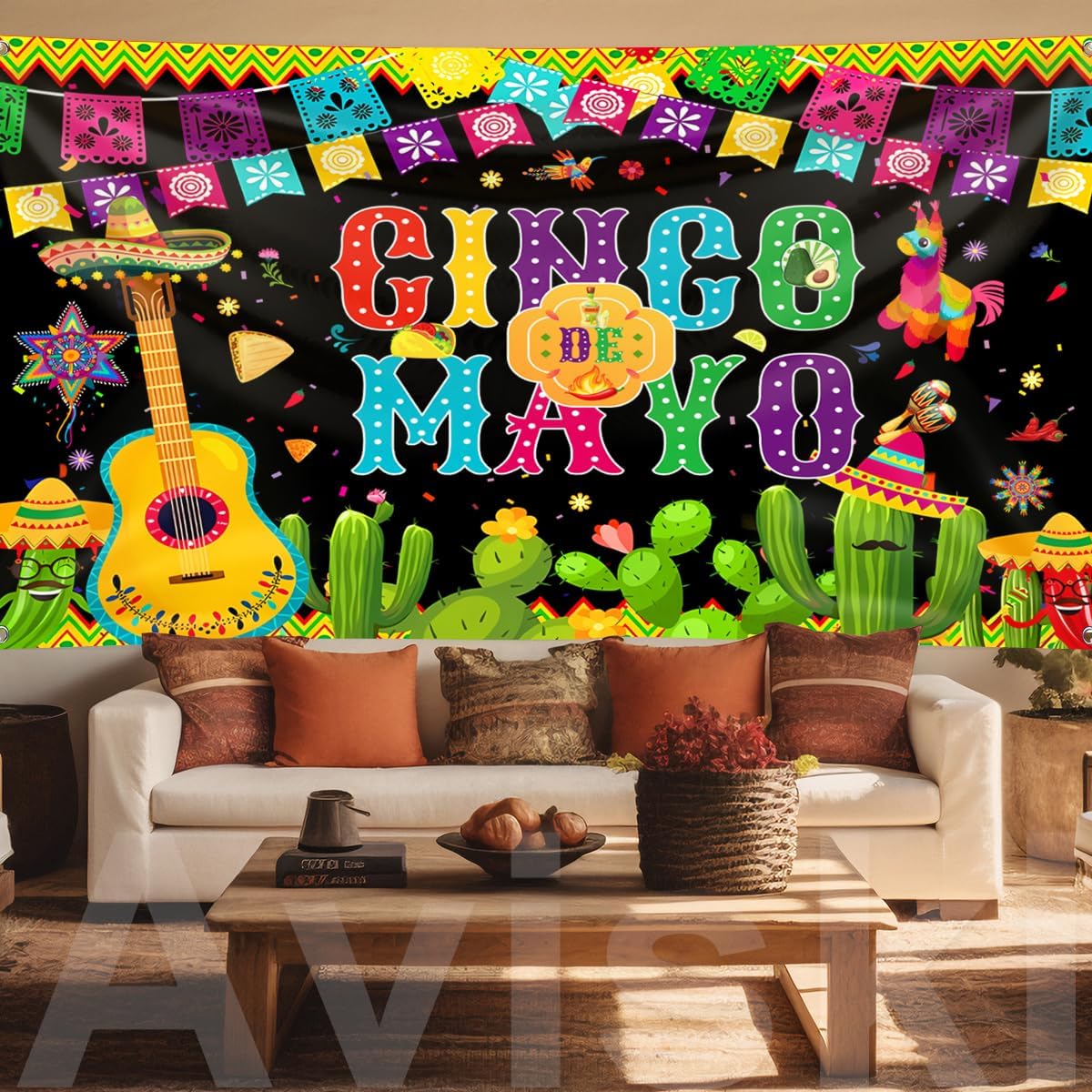 Cinco de Mayo Banner, Large Fabric Backdrop Decorations, Mexican Sign Photo Booth Backdrop Background for Party Supplies, 78 x 43INCH image 4