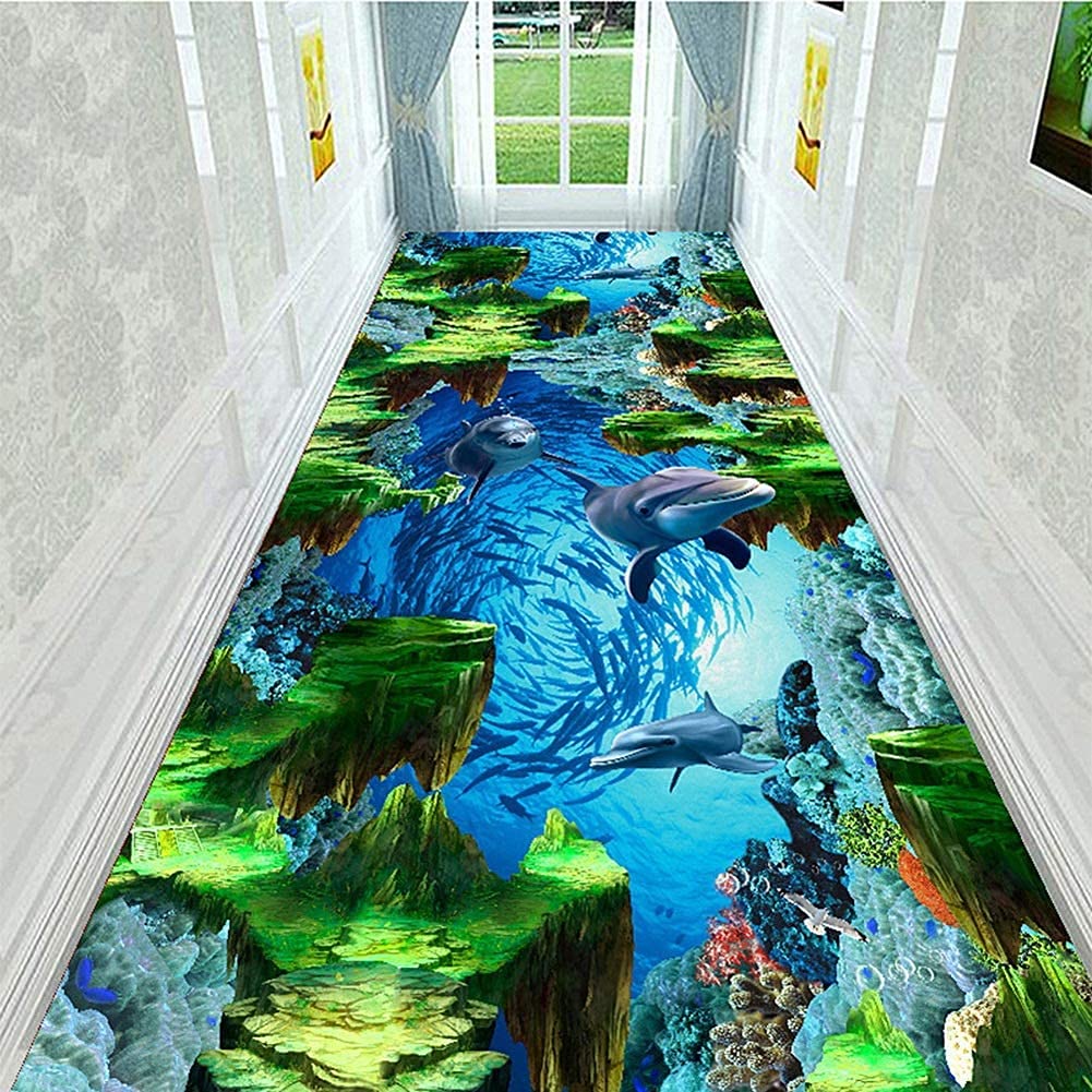 Alfombra pasillera 3D mar azul para el hogar familiar y pasillos de hoteles