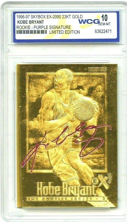 Amazon Com Kobe Bryant 1996 97 Ex 00 Signatured Wcg Gem Mt 10 23kt Gold Rookie Card Sports Outdoors