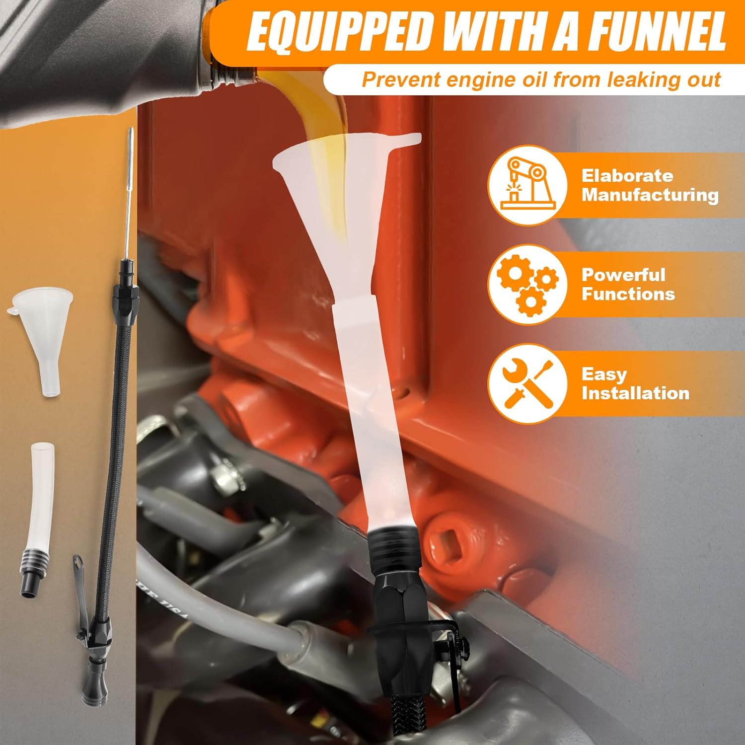 HAHAHA HEMI Flexible Stainless Steel Chrome Oil Dipstick Compatible with Chrysler Mopar 5.7L & 6.1L V8 Engines. (Black)