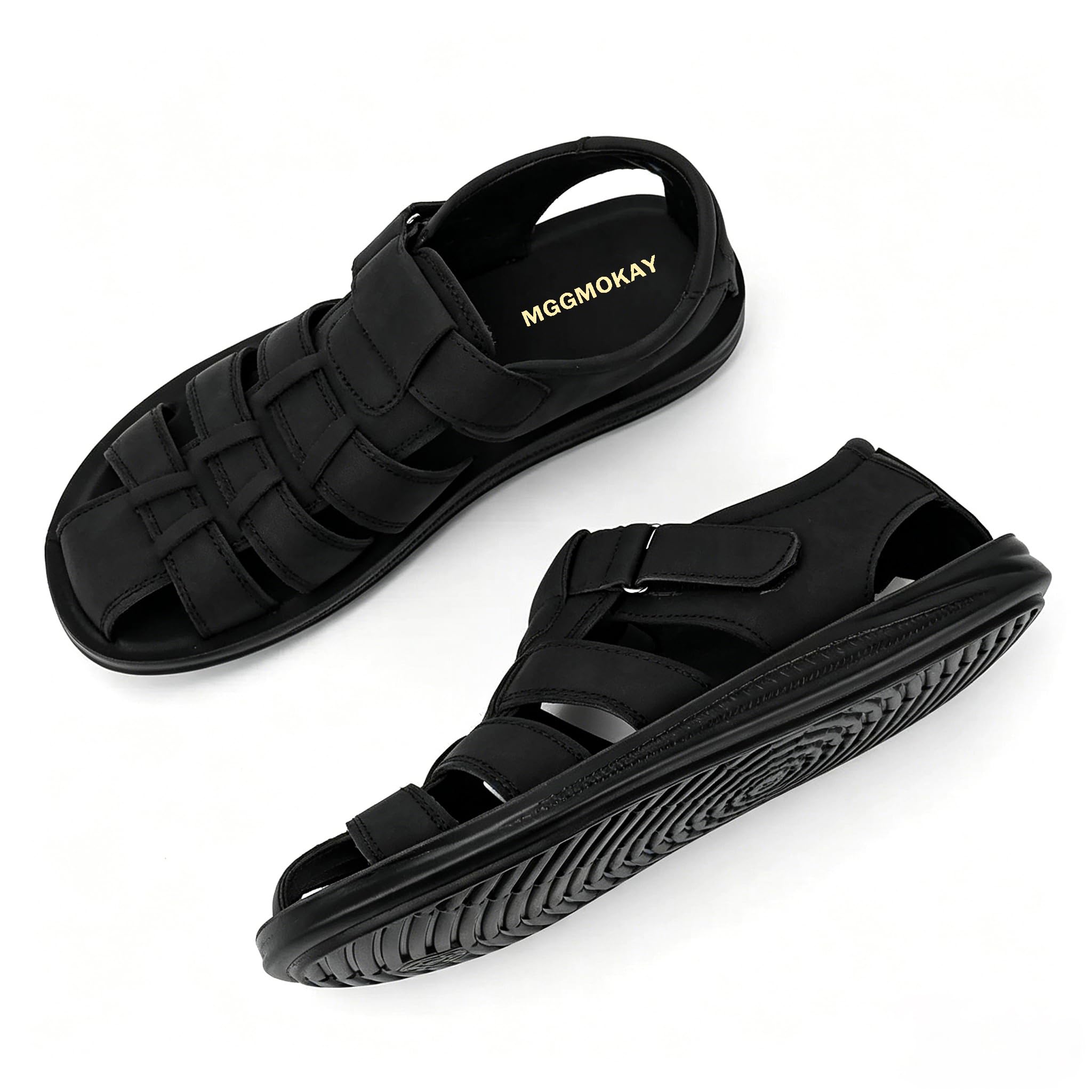 MGGMOKAY Sandalias Hombre de Cuero Verano, Sandalias Fisherman Outdoor Punta Cerrada, Zapatos Cómodos para Caminar y Tiempo Libre