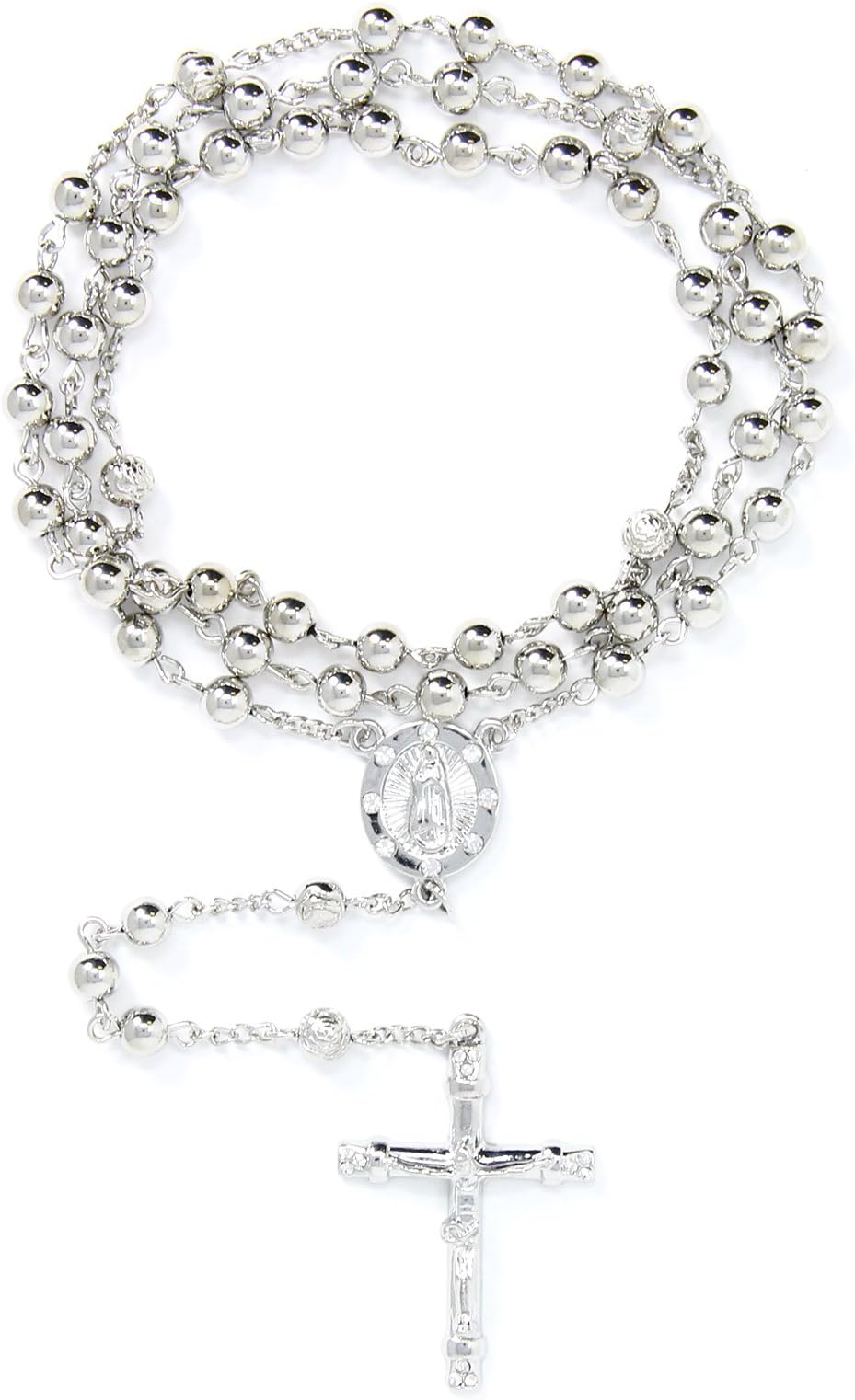 Me Plus'Me Plus 6mm CCB Beads Alloy Crucifix Cross Pendant Rosary Catholic Necklace 20'''