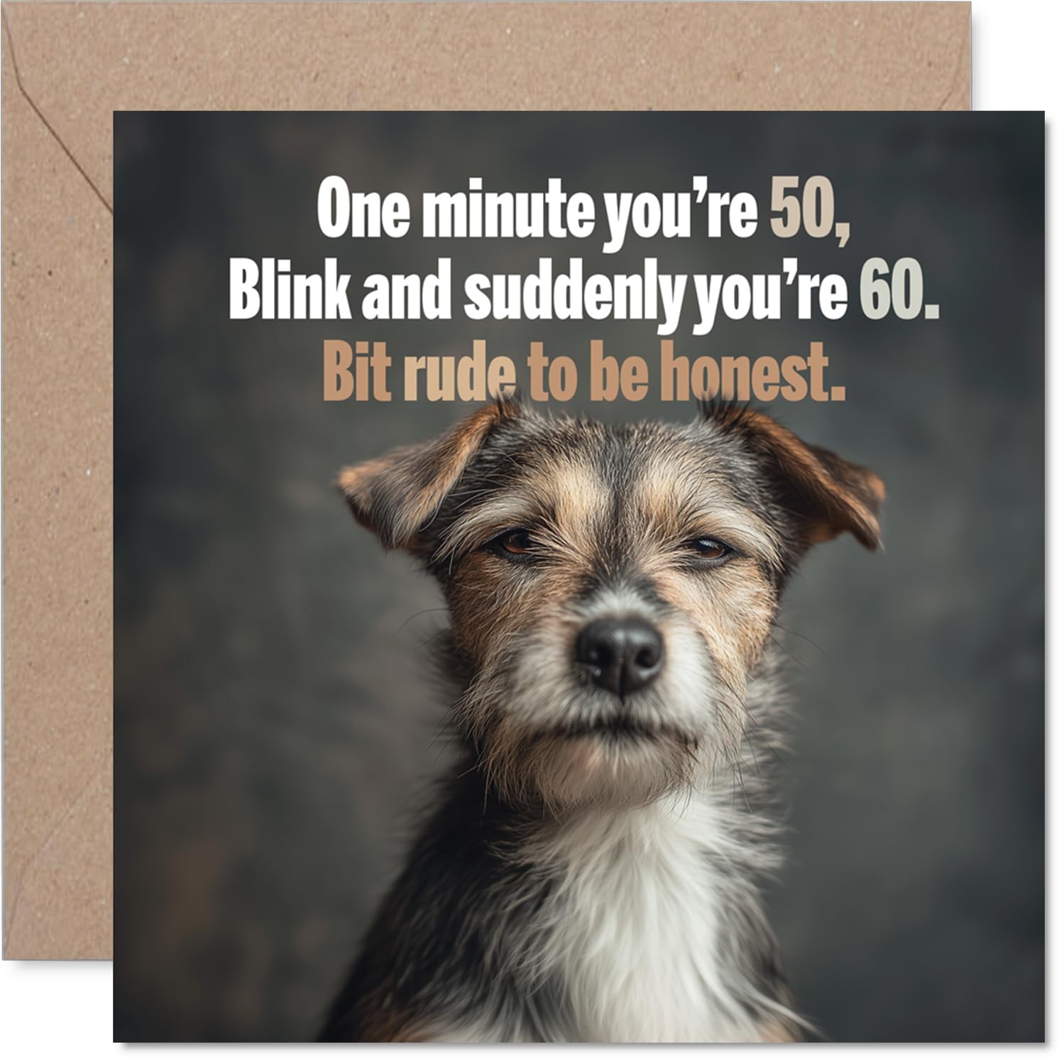 Cheeky 60th Birthday Card - Blink and You're 60 - Humorous Dog Illustration with Tongue-in-cheek Ageing Joke - 145mm Square, Envelope Included