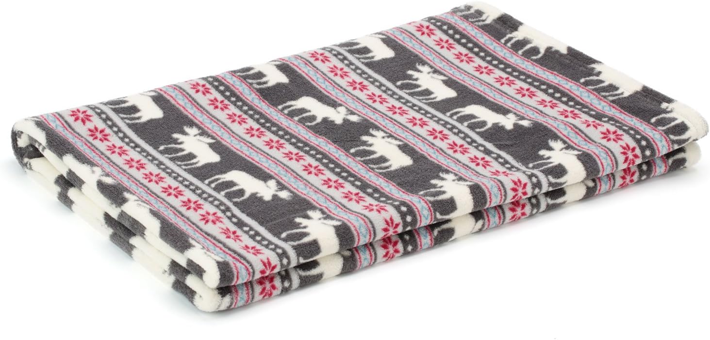 Baby Blanket Throw with Xmas Moose Poinsettias Pattern Grey Background Soft Light Weight Coral Fleece 250GSM 50 x 60 - Image 4