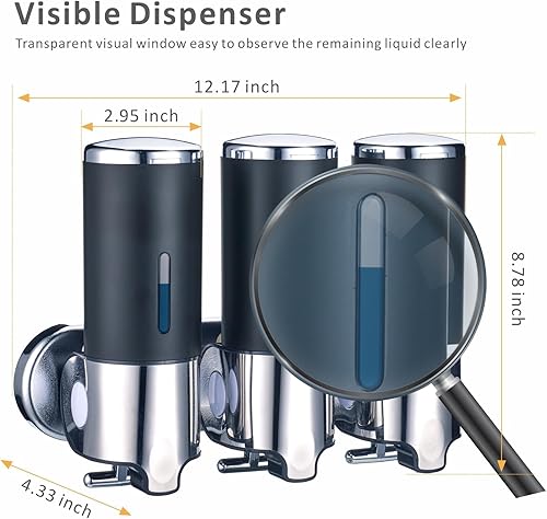 Miniatura 6 de Dispensador de jabón negro montado en la pared para ducha, dispensadores de champú WELLUP sin perforar, dispensador de jabón de ducha de baño de