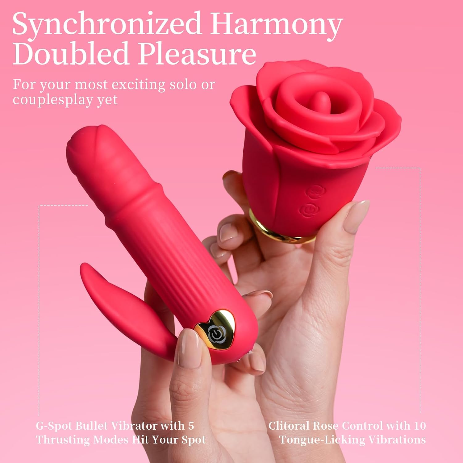 Vibrator Dildo Rose Sex Toy for Women, Silkyfun Couple Sex Toys with 10 Tongue Licking & 5 Thrusting Modes G Spot Clitoral Nipple Stimulation Anal Adult Sex Toys for Female Fetish Jewelry