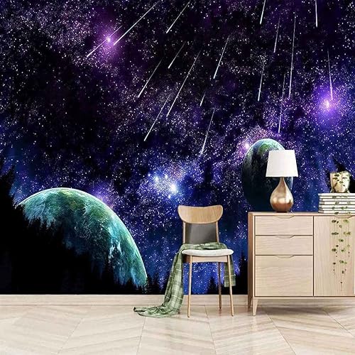 Mural Photo Wallpaper Restaurant 3D Purple Sky Meteor Shower 137.79 X 100.78 Inches Peel And Stick Self-Adhesive Wall Poster Tv Backdrop Wall