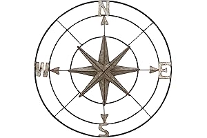 32-Inch Rustic Metal Compass Wall Decor
