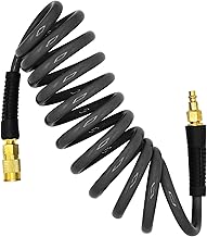 YOTOO Polyurethane Recoil Air Hose 3/8" Inner Diameter by 10' Long with Bend Restrictor, Repairable 1/4" Industrial Quick Coupler and Plug, Gray