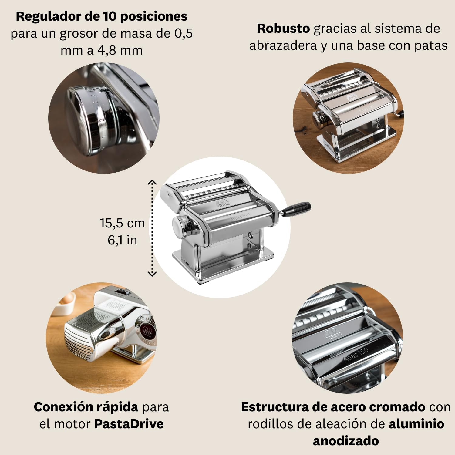 PastaSet, Máquina para pasta manual con accesorios incluidos para Raviolis y Espaguetis