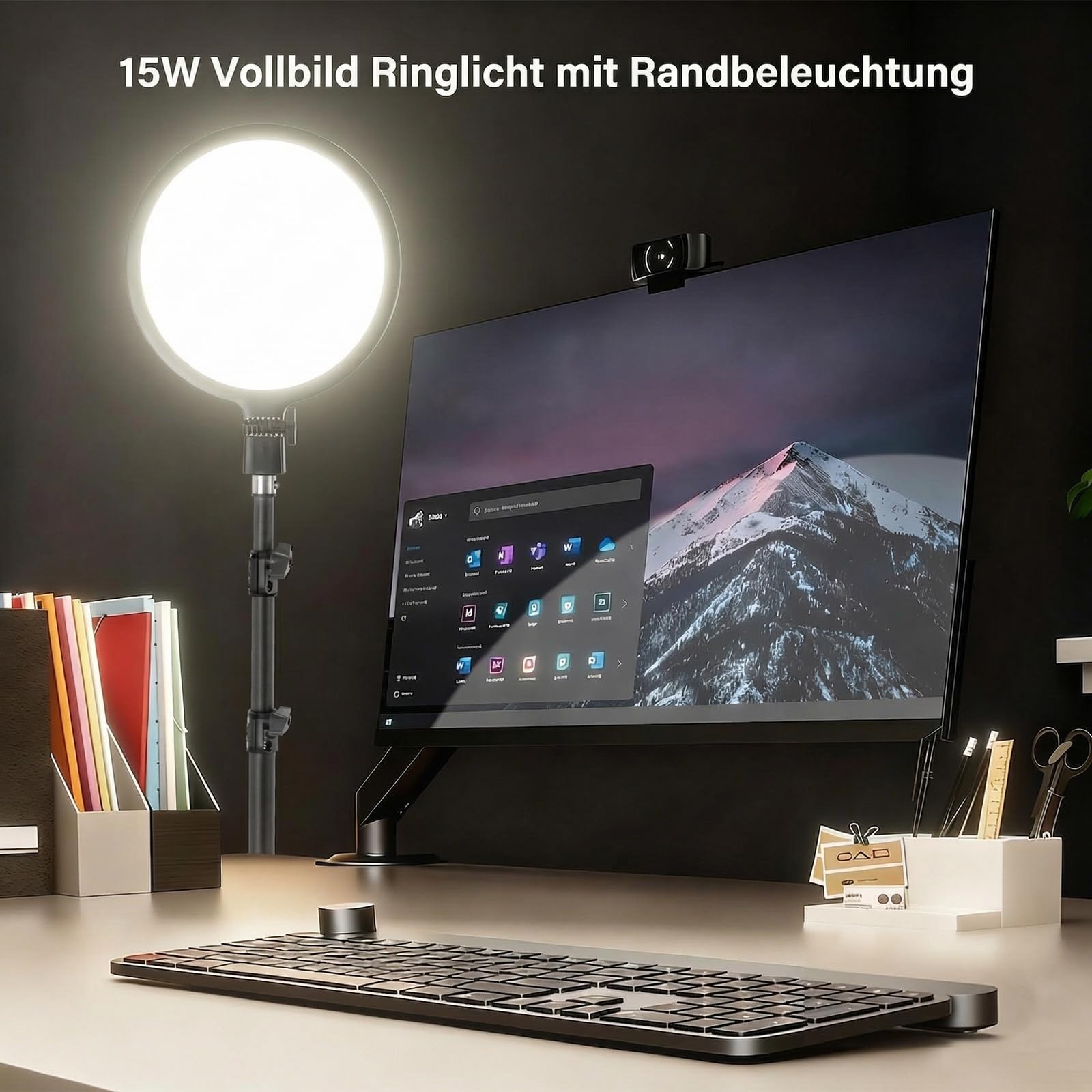 NEEWER BASICS 10" Ringlicht mit 63" Stativ/Handyhalterung/Fernbedienung kompatibel mit iPhone, 15W, zweifarbige, Edge Lit Vollbild LED Beleuchtung, CRI 95+ für Video Selfies Streaming und Makeup, R10L