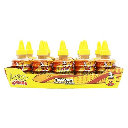Lucas Candy Gusano Tamarind Dulce Liquido Enchilado - Caramelo mexicano líquido caliente (paquete de 20)
