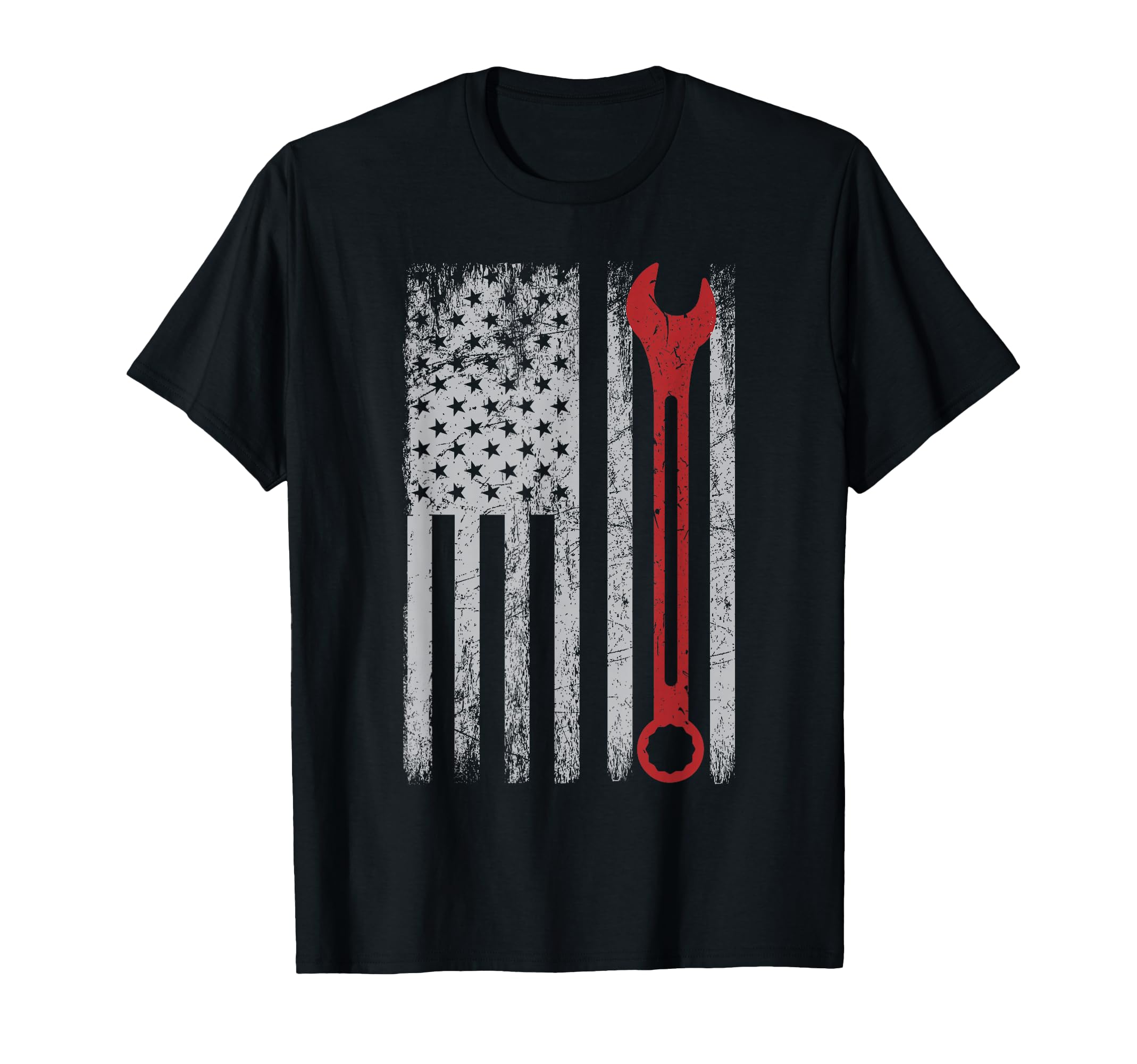 Auto Repairman Car Mechanic Wrench Workshop Tools USA Flag T-Shirt Small