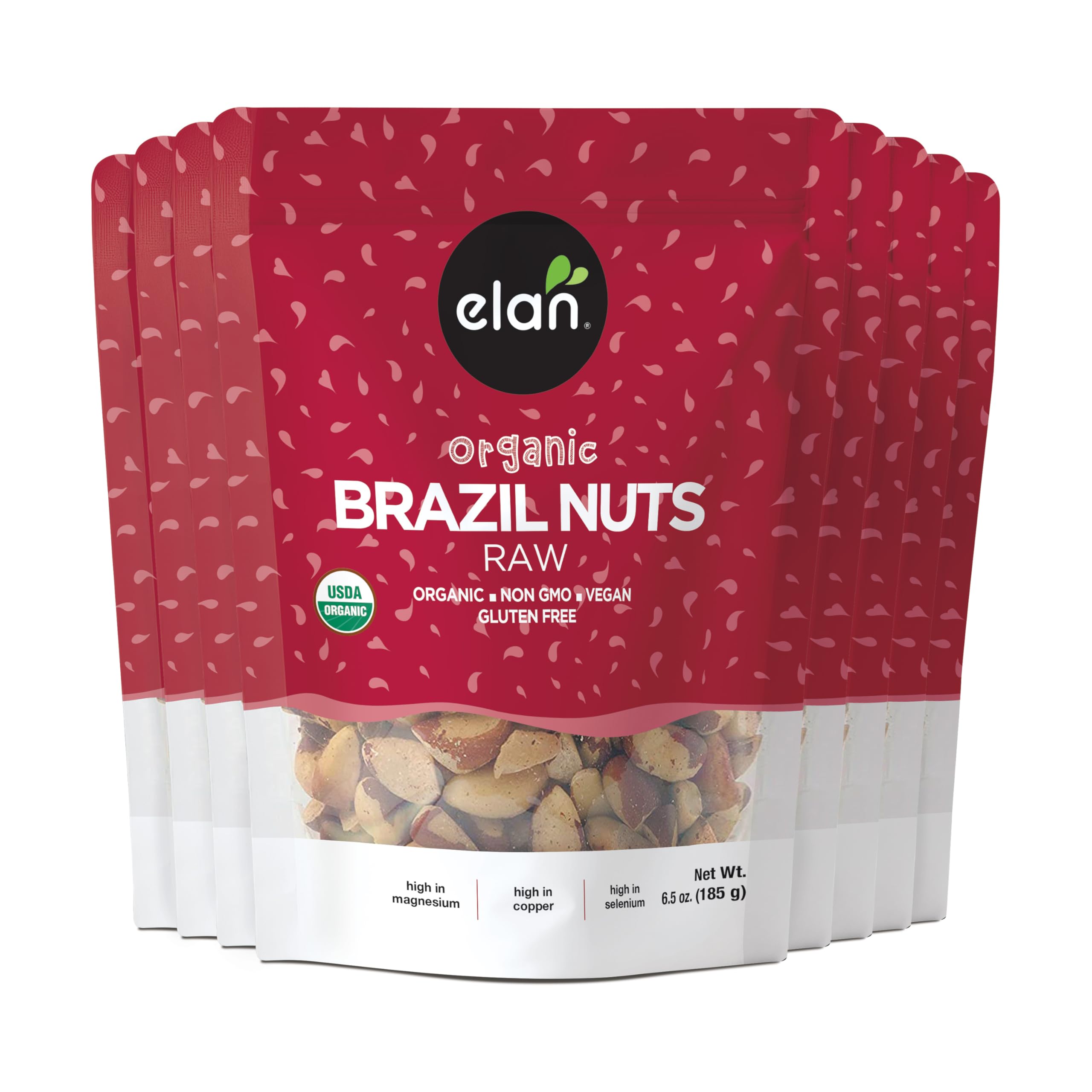 Elan Organic Raw Brazil Nuts, Whole Nuts, No Shell, Non-GMO, Vegan, Gluten-Free, Kosher, Healthy Snacks, 8 pack of 6.5 oz