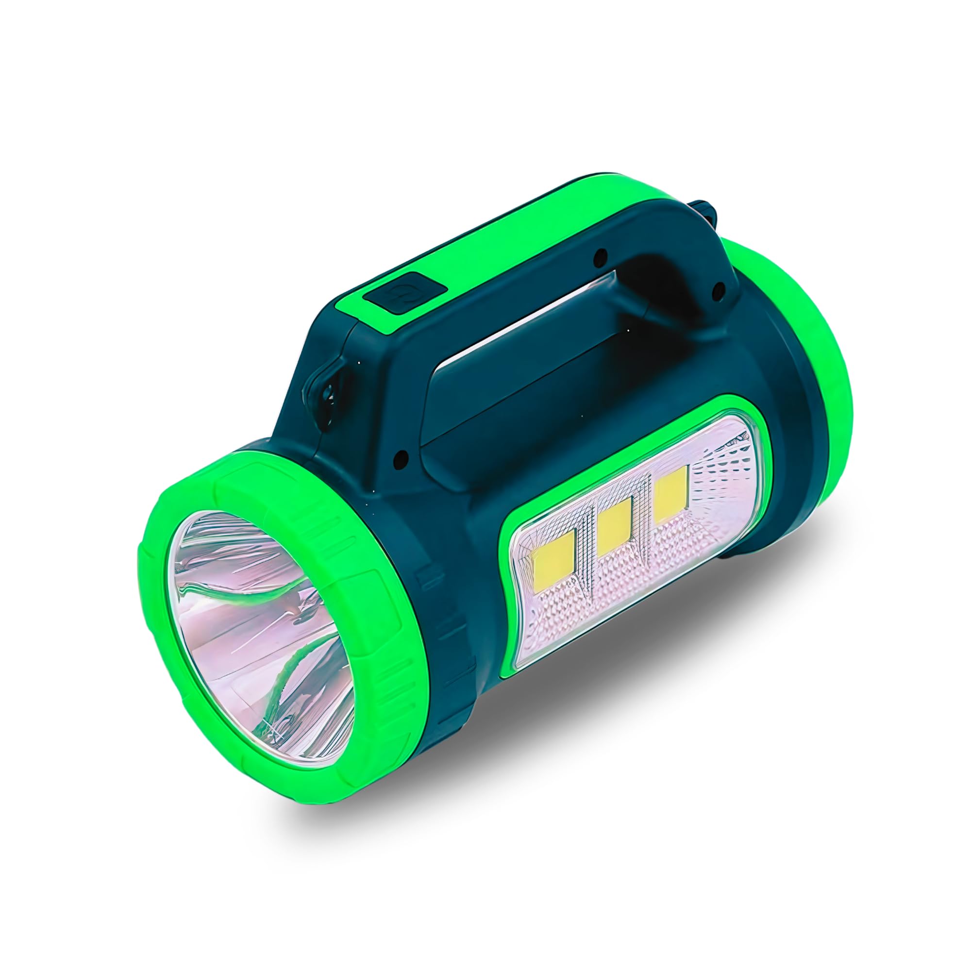 kavyara high brightness multifunctional led search light torch with solar panel charging rechargeable, mobile power bank, torch & emergency light for outdoor and emergency use (multicolor)