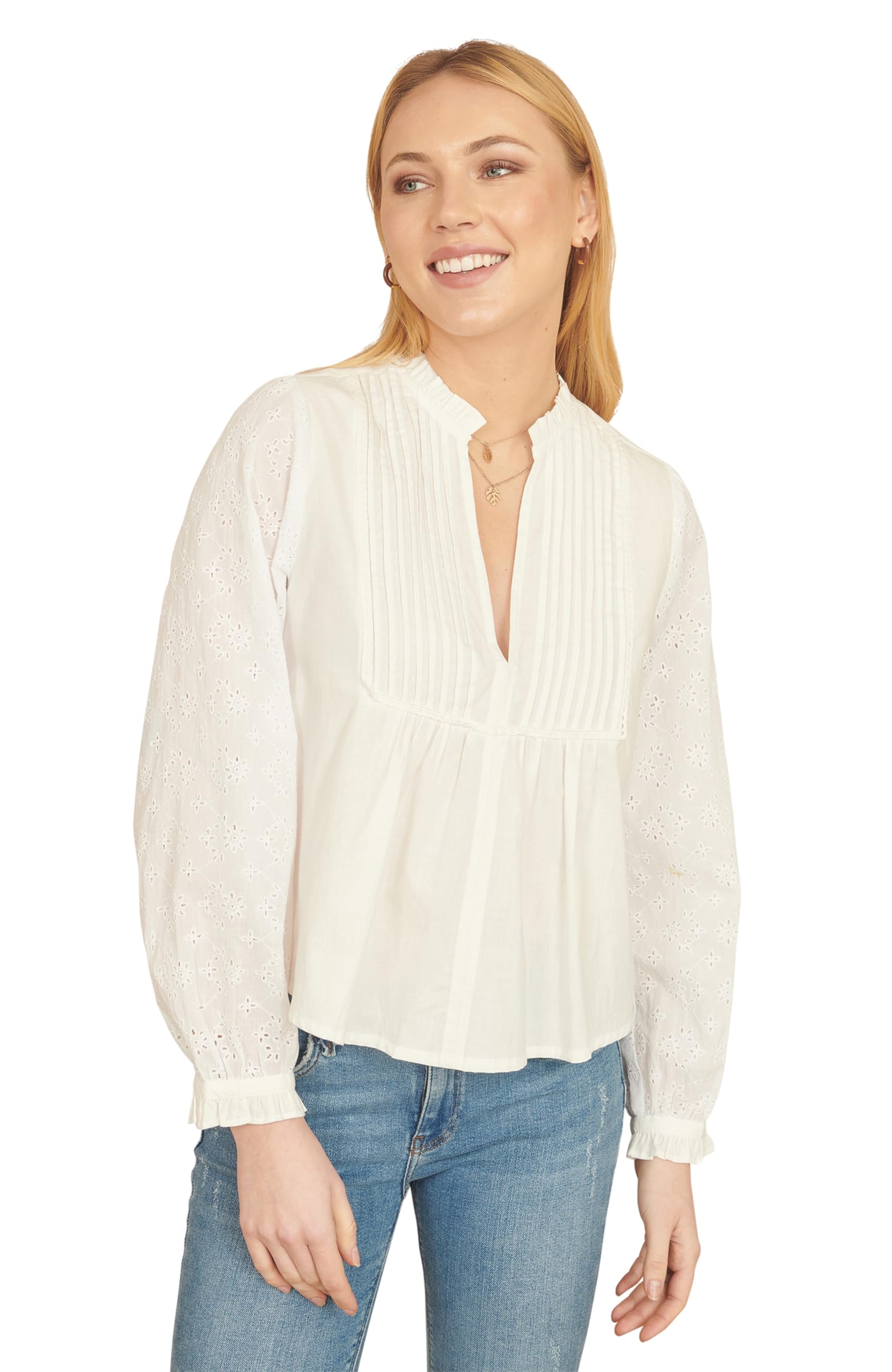 Yumi White Pleated Cotton Bib Shirt (UK, Numeric, 8, Regular, Regular, White)