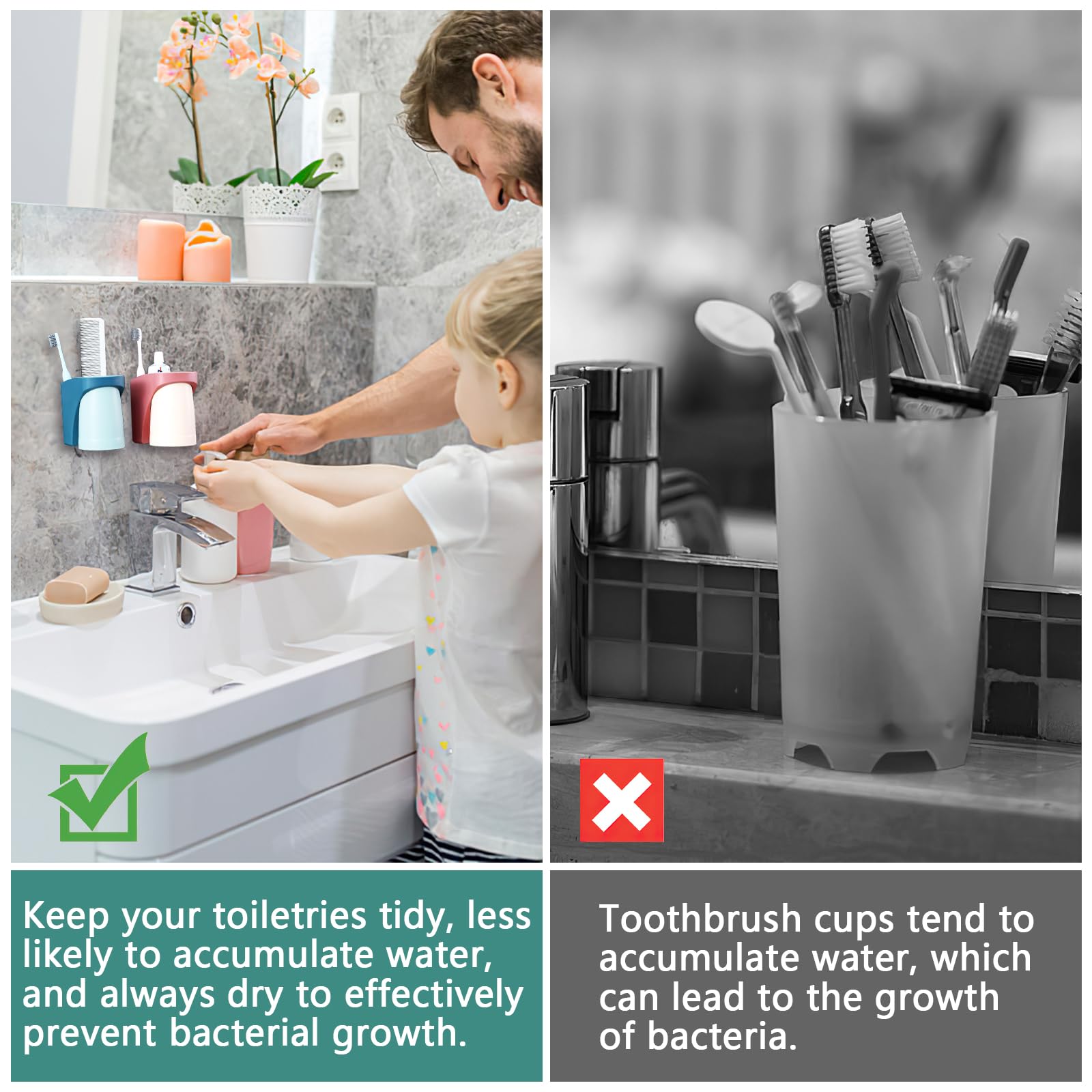 Portaspazzolino Da Parete Senza Foratura - 2 Pezzi Con Supporto Magnetico Per Spazzolini Elettrici (Blu E Rosso) - Foto 11