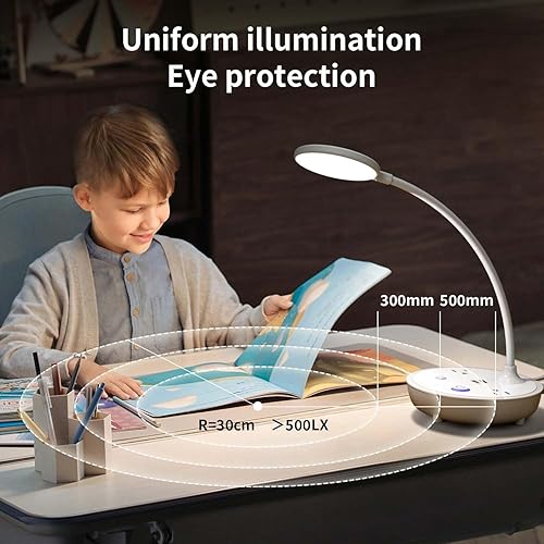 Miniatura 6 de Bodun Lámpara de escritorio LED con 2 puertos de carga USB y 2 tomas de corriente alterna, cuello de cisne ajustable, brillo de 3 niveles, pequeña