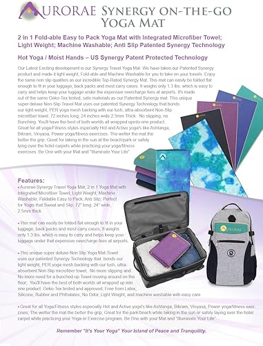Miniatura 9 de Aurorae Synergy - Alfombrilla plegable para yoga, gimnasio o ejercicio para yoguis en movimiento con toalla de microfibra integrada y tecnología