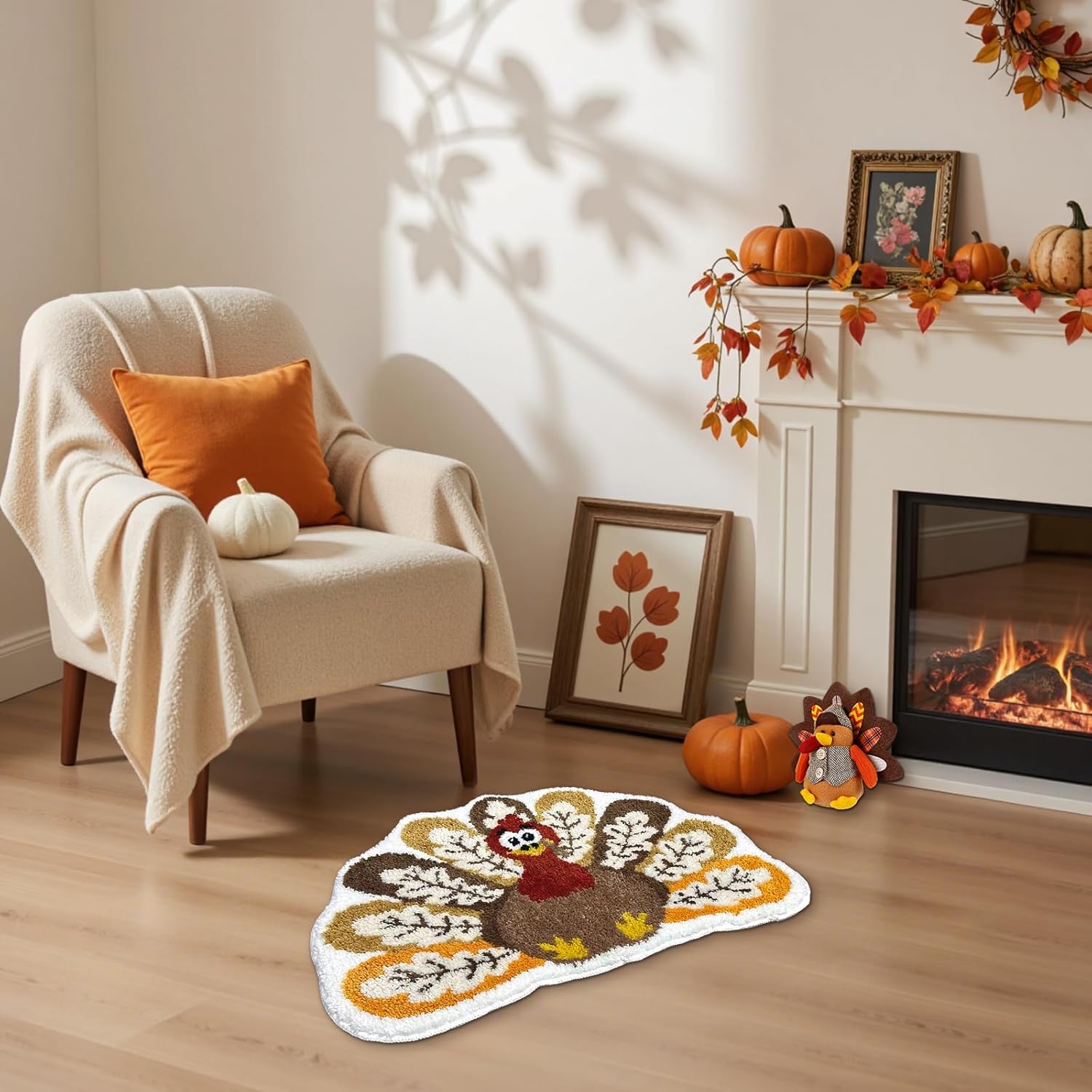 Mocsicka Thanksgiving Turkey Bath Mat Cute Turkey Bathroom Rug Super Soft Absorbent Bathroom Rugs Non Slip Bath Mat Machine Washable Rug for Bathrooms 20x28 inches